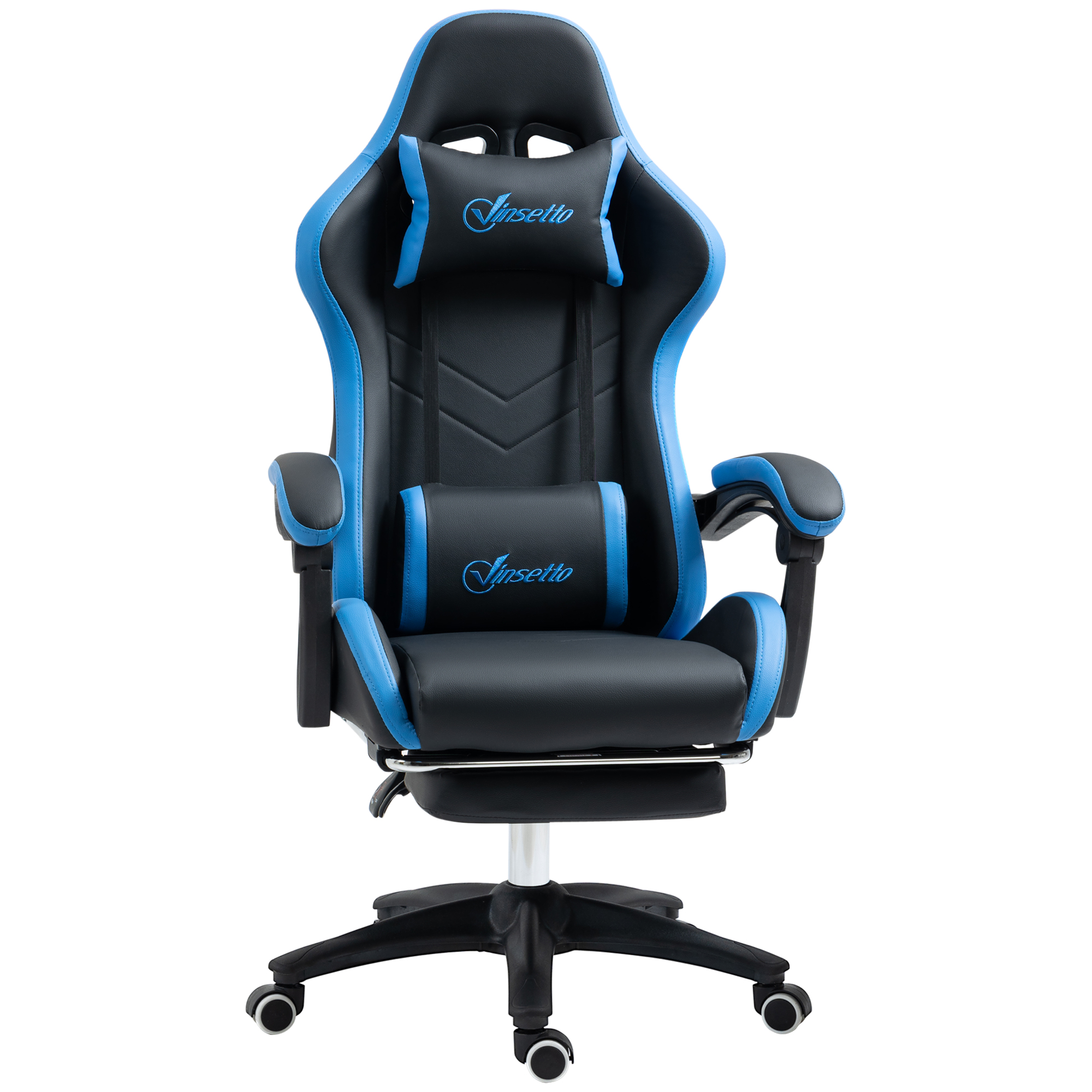 Bürostuhl, Gamingstuhl, 1 Kopfstütze, 1 Lendenstütze, Blau + Schwarz Bürostuhl, Gamingstuhl, 1 Kopfstütze, 1 Lendenstütze, Blau + Schwarz