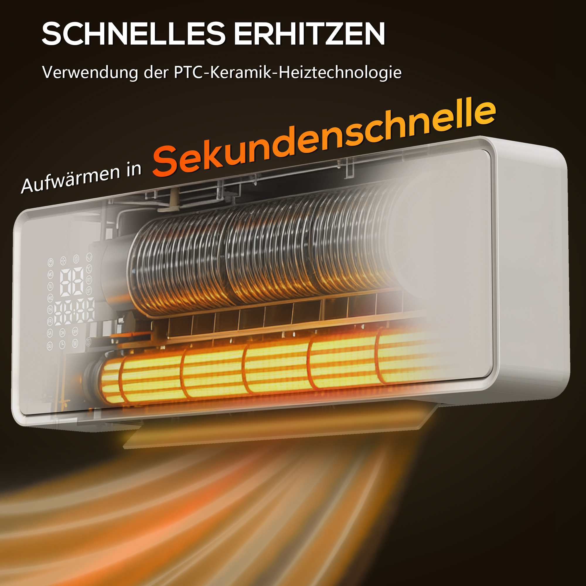 Wandmontierter 2000W Keramik Elektroheizer, Ventilator, Thermostat, Timer, Fernbedienung, Glaspaneel, Weiß