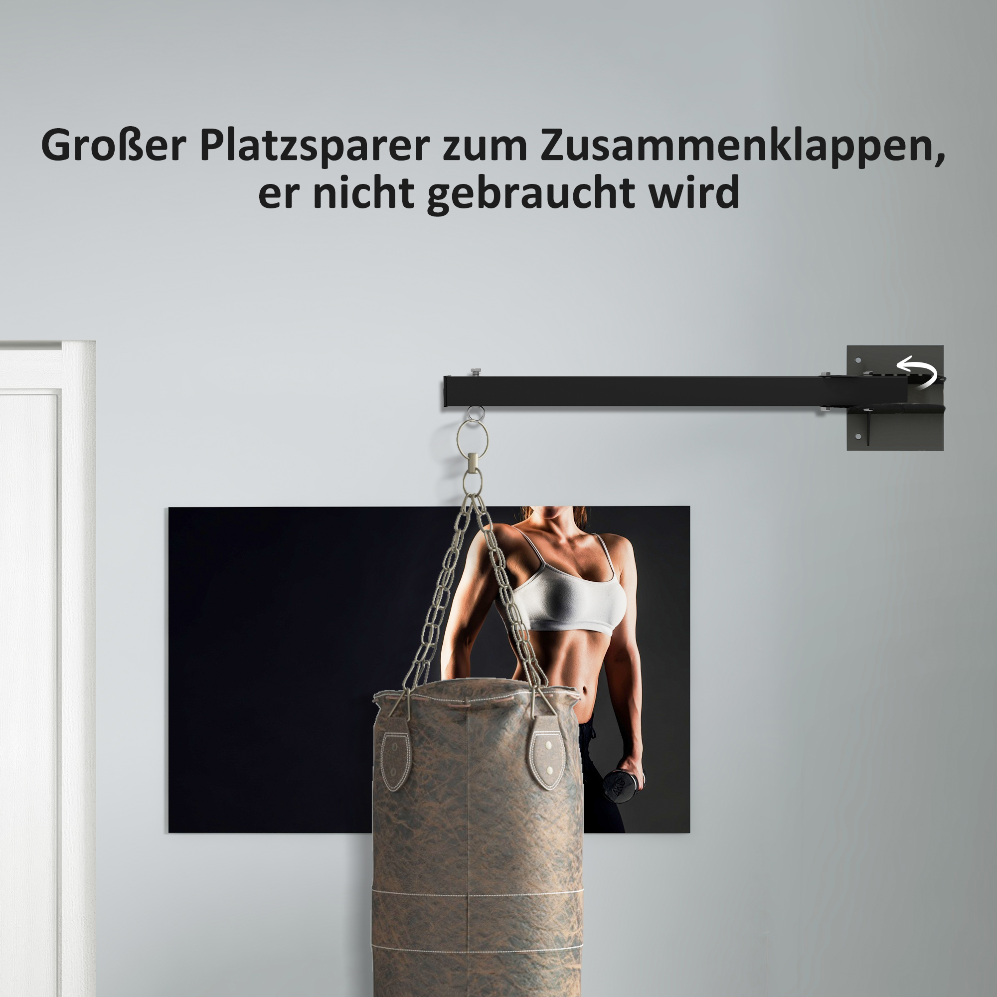 Boxsackhalterung, Wandmontage, 9 Winkel, Stahl, bis 100 kg, Schwarz