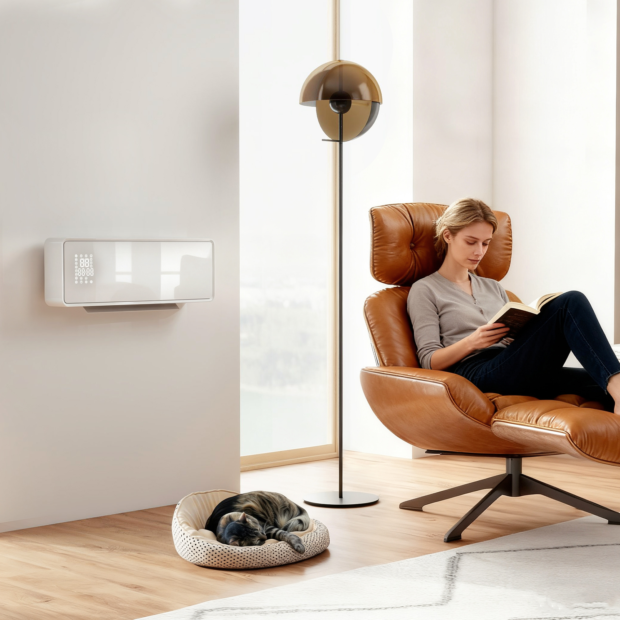 Wandmontierter 2000W Keramik Elektroheizer, Ventilator, Thermostat, Timer, Fernbedienung, Glaspaneel, Weiß