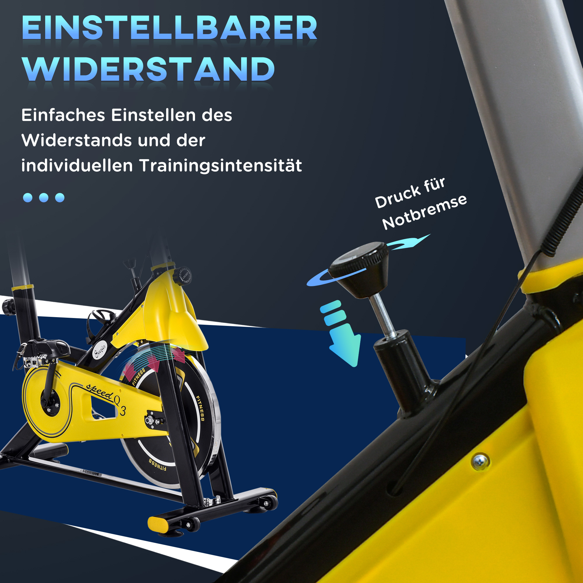 Fahrradtrainer höhenverstellbarer Heimtrainer Fitnessfahrrad Rollentrainer mit Riemenantrieb LCD-Display Stahl ABS Gelb+Schwarz 45,5 x 100 x 101-113 cm