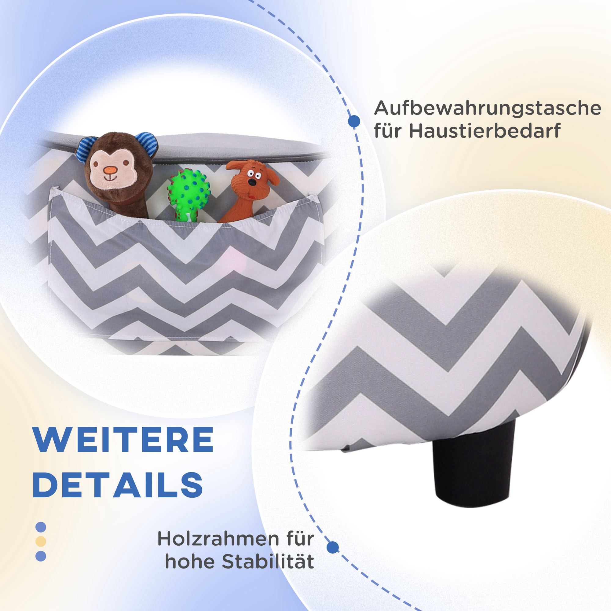 Haustiersofa Hundecouch Hundesofa Hundebett Hundematte Katze Kissen gepolstert Holz Schaumstoff Grau 68,5 x 40,5 x 40,5 cm