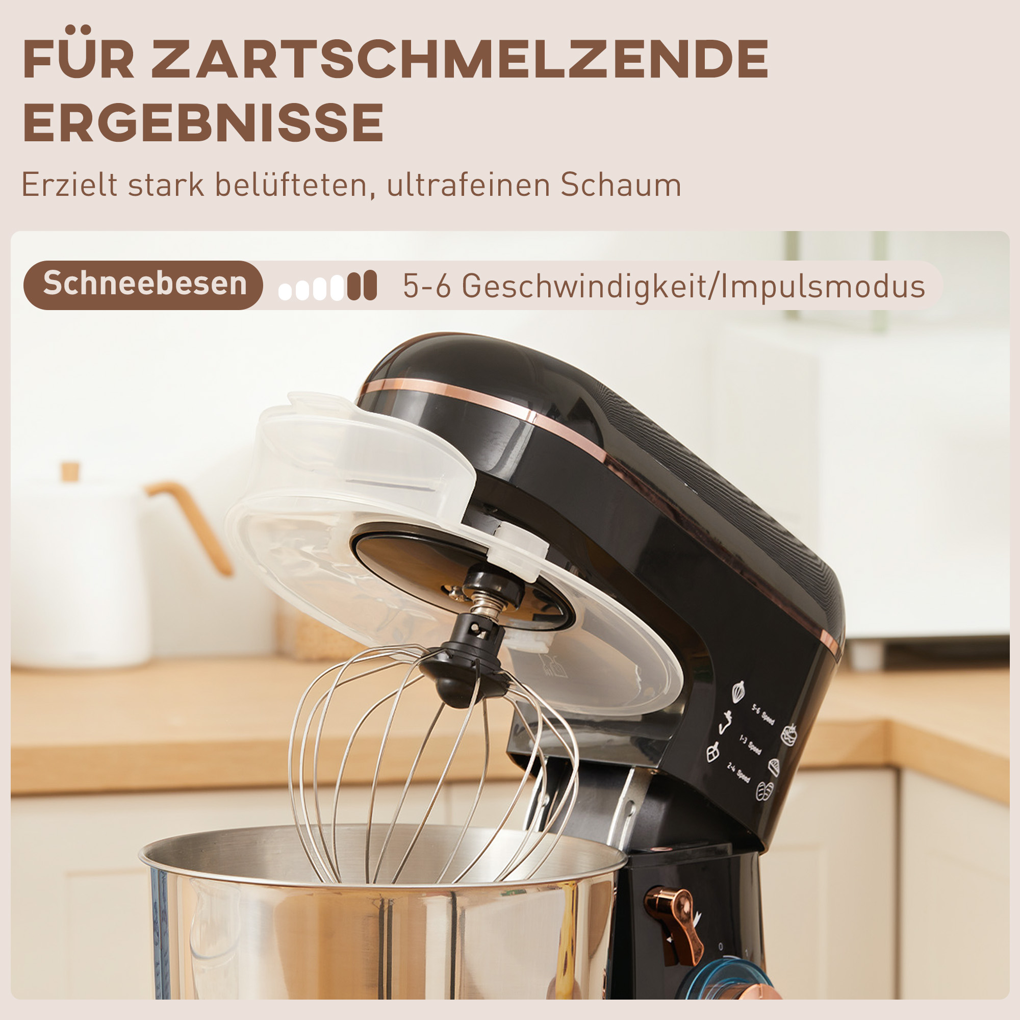 Standmixer, Küchenmaschine, Rührgerät, 6 Stufen, 5,5L Edelstahlschüssel, Schwarz