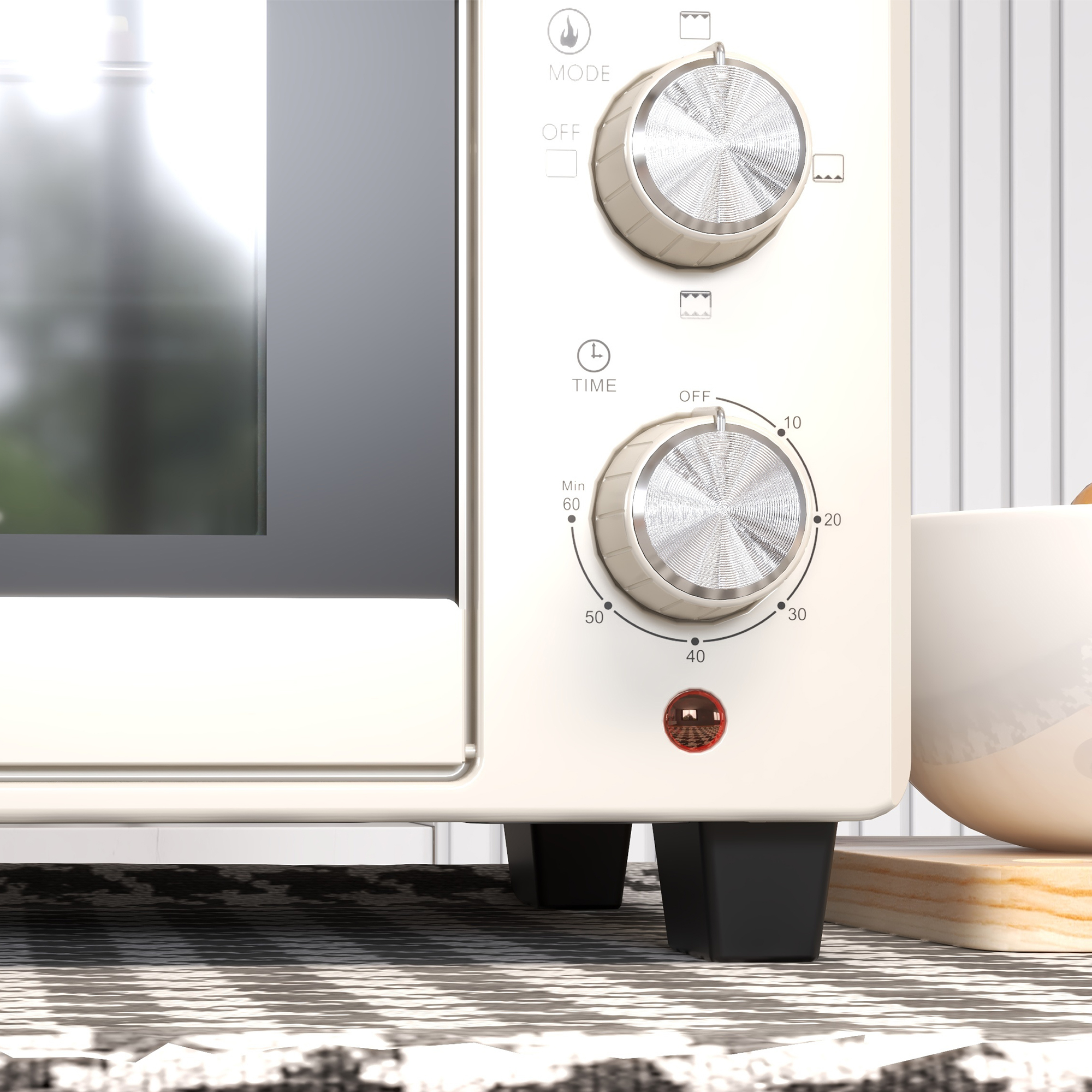 Minibackofen, Backofen kleine 21 L Toasterofen mit 1 Drahtgestell und 1 Backblech, 3 Kochmodi, 100 °C-230 °C, Edelstahl, Glas, Cremeweiß