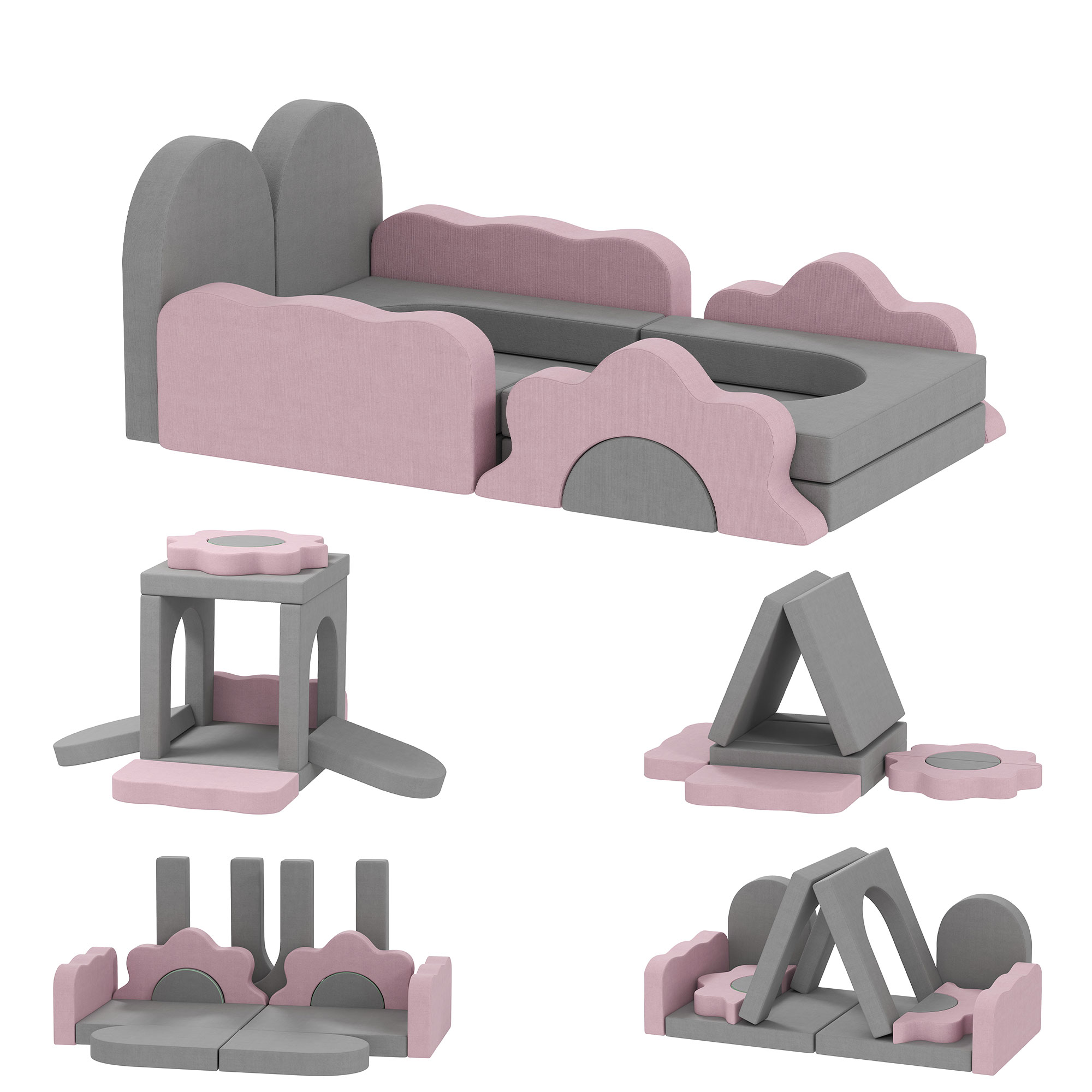 12-teiliges Set Schaumstoffblöcke zum Klettern, Bauen, Krabbeln, Indoor-Spielmatten mit Cordbezug, Grau+Rosa 12-teiliges Set Schaumstoffblöcke zum Klettern, Bauen, Krabbeln, Indoor-Spielmatten mit Cordbezug, Grau+Rosa