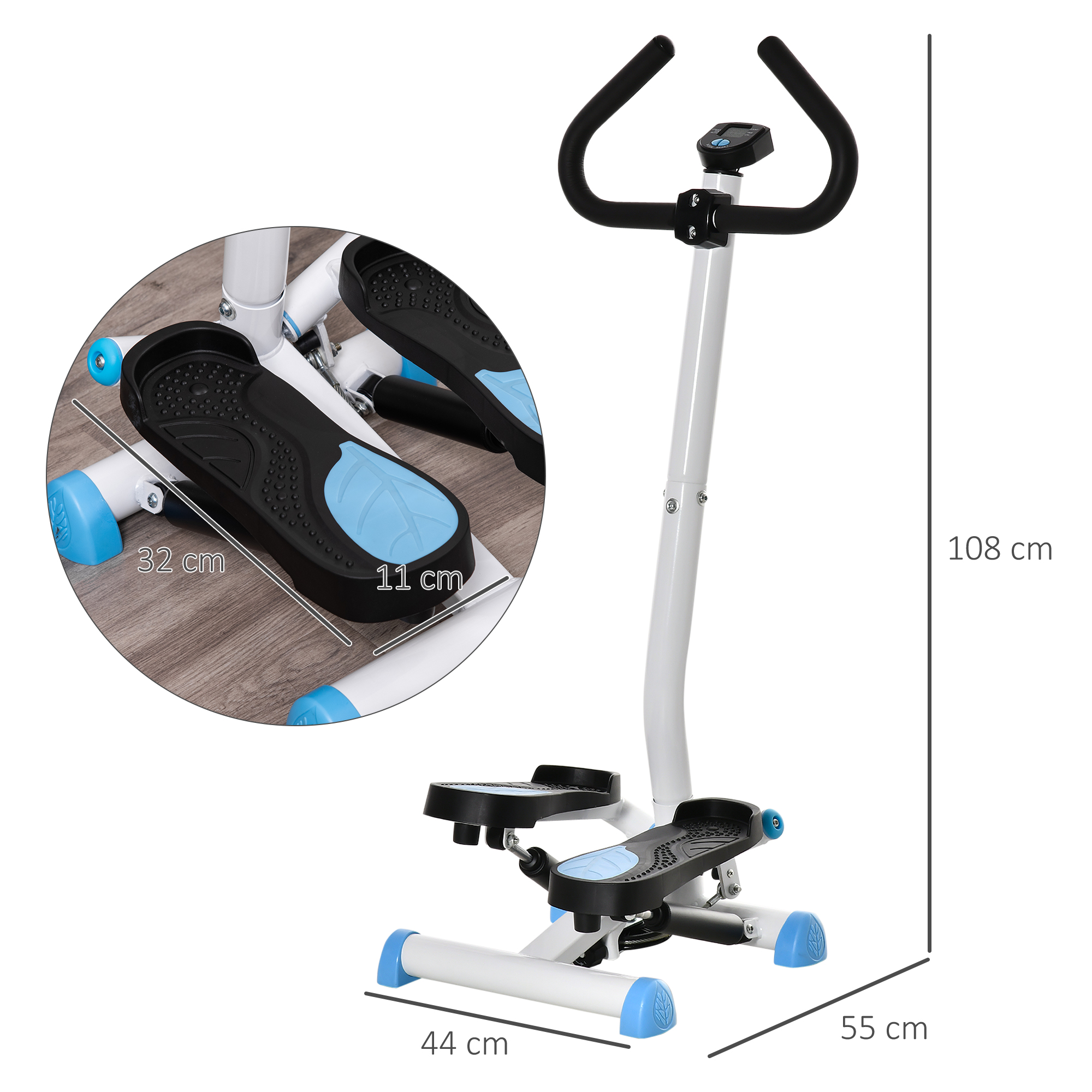 Stepper Fitnessgerät, LCD-Monitor, rutschfeste Pedale, Stahl und ABS, 55x44x108 cm, bis 100 kg