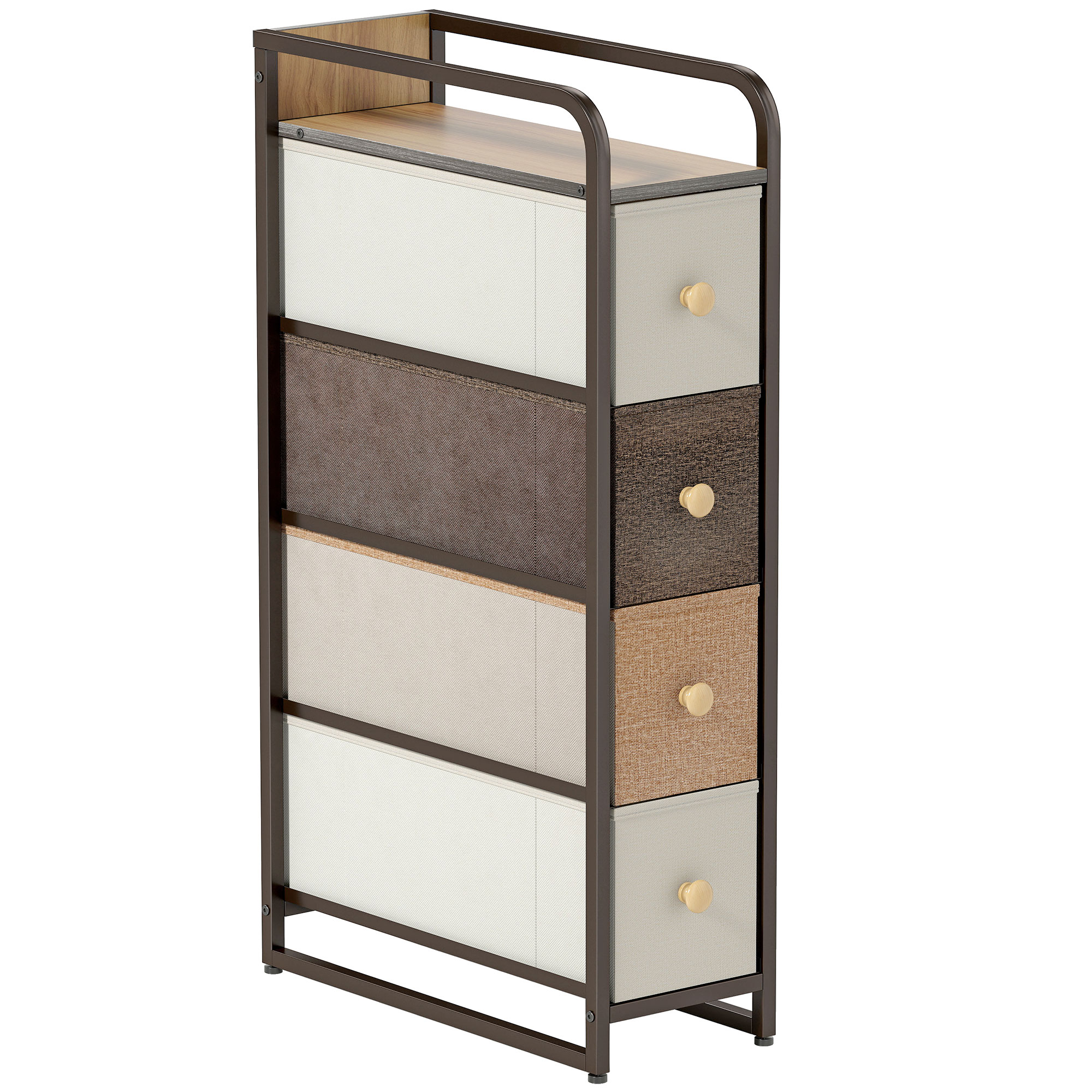 Kommode Schrank mit 4 Schubladen aus Vliesstoff Aufbewahrungsschrank mit Stahlrahmen, 20 x 47 x 84,5 cm, Mehrfarbig