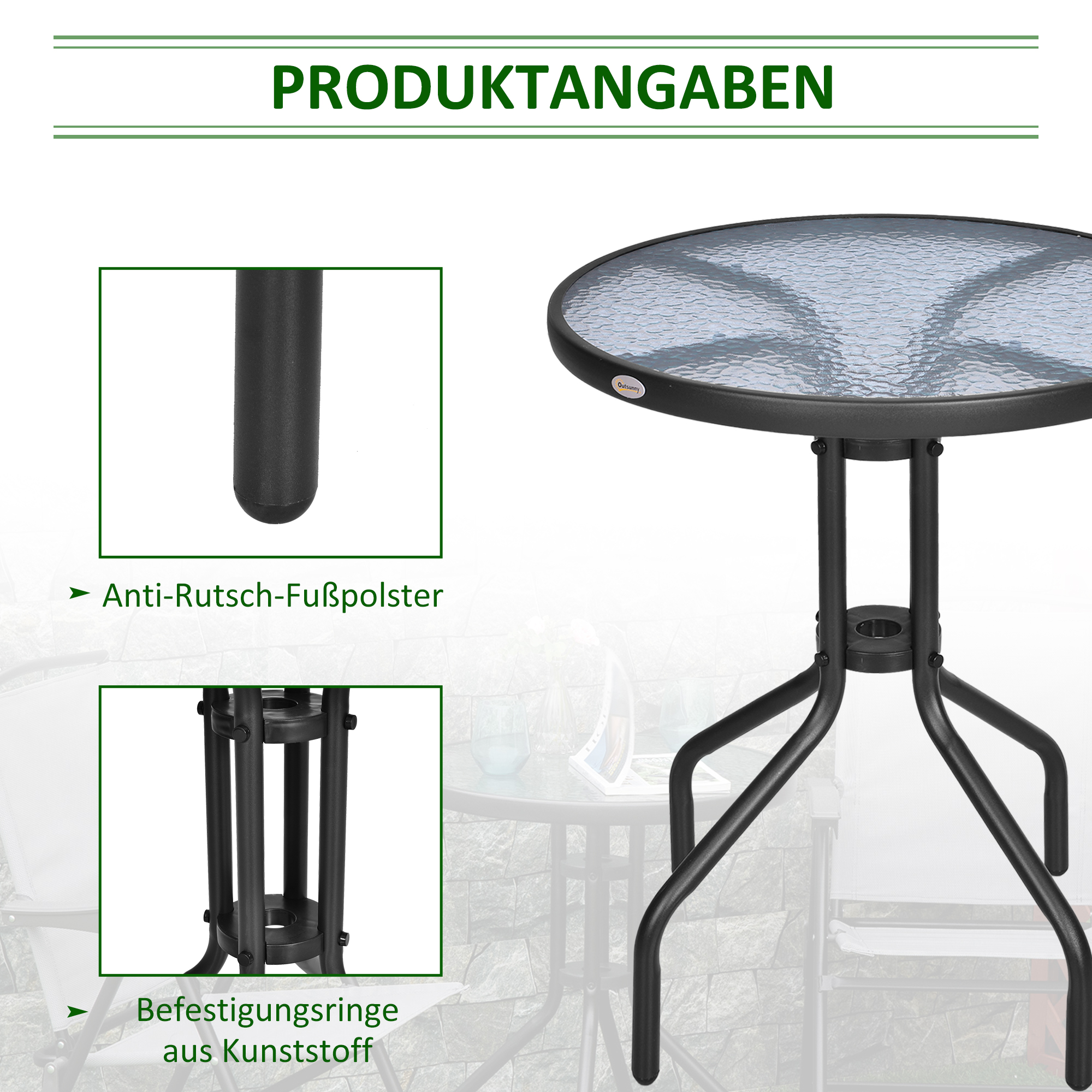 Gartentisch Balkontisch Bistrotisch Glastisch Beistelltisch Metall+Sicherheitsglas ?60xH70cm