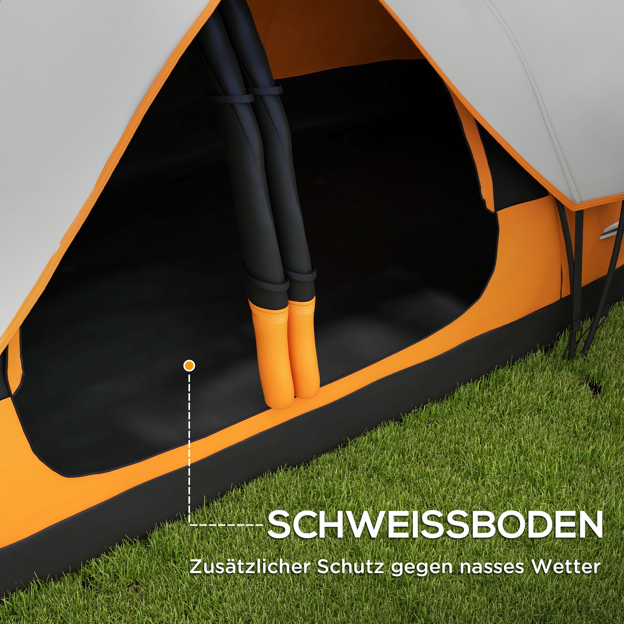 Campingzelt, 2 Räume, Trennwand, für 6-8 Personen, Regenschutz, Orange