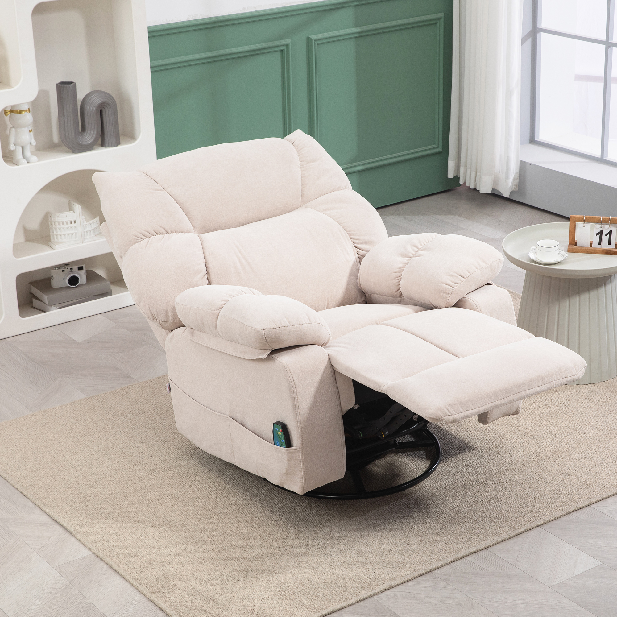 Massagesessel mit Wärme- & Liegefunktion, drehbar, bis 150 kg, Metallgestell, 98x90x98cm, Beige