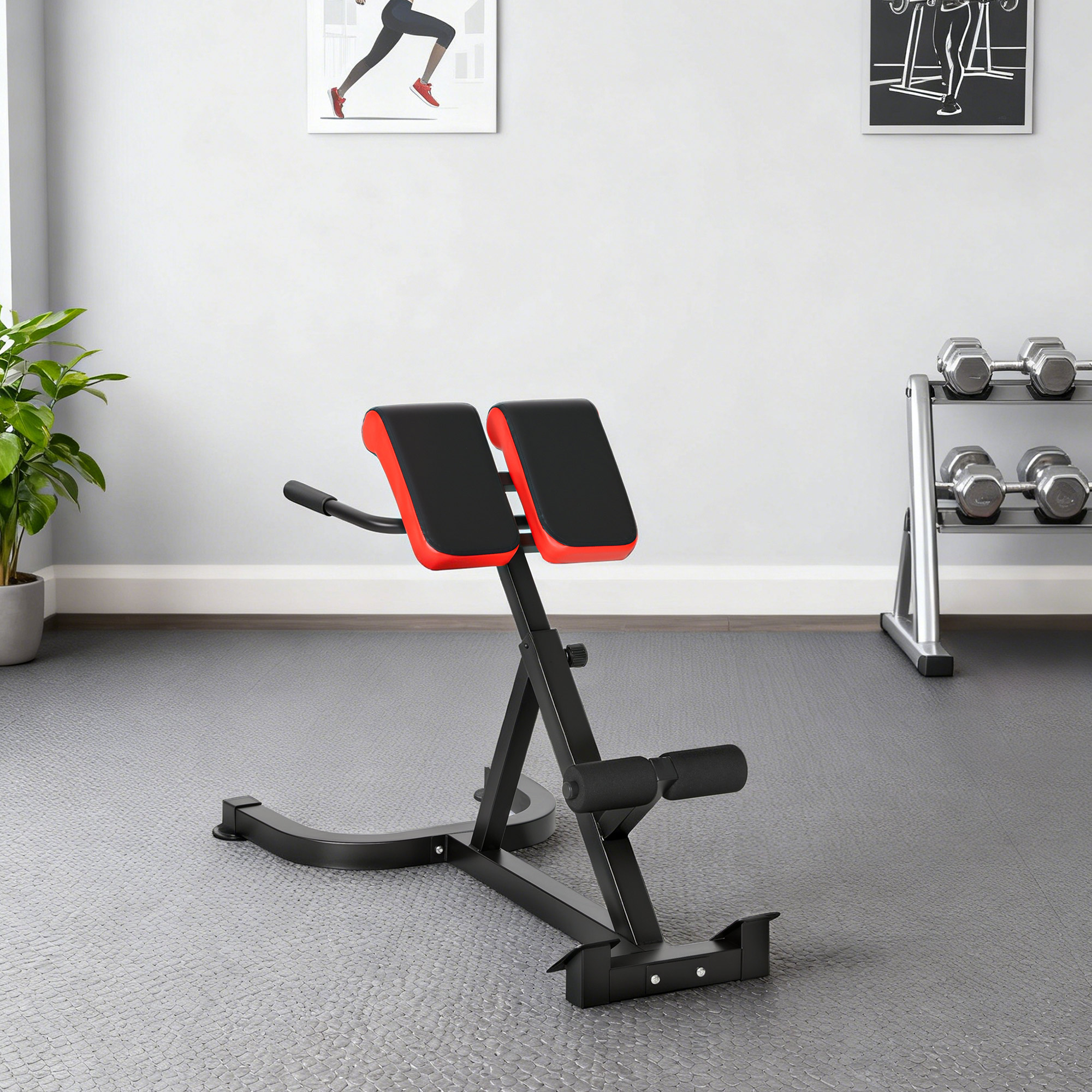 Trainingsstuhl, Fitnessbank, Hantelbank, Stahl, verstellbar, Griffe, Rot+Schwarz