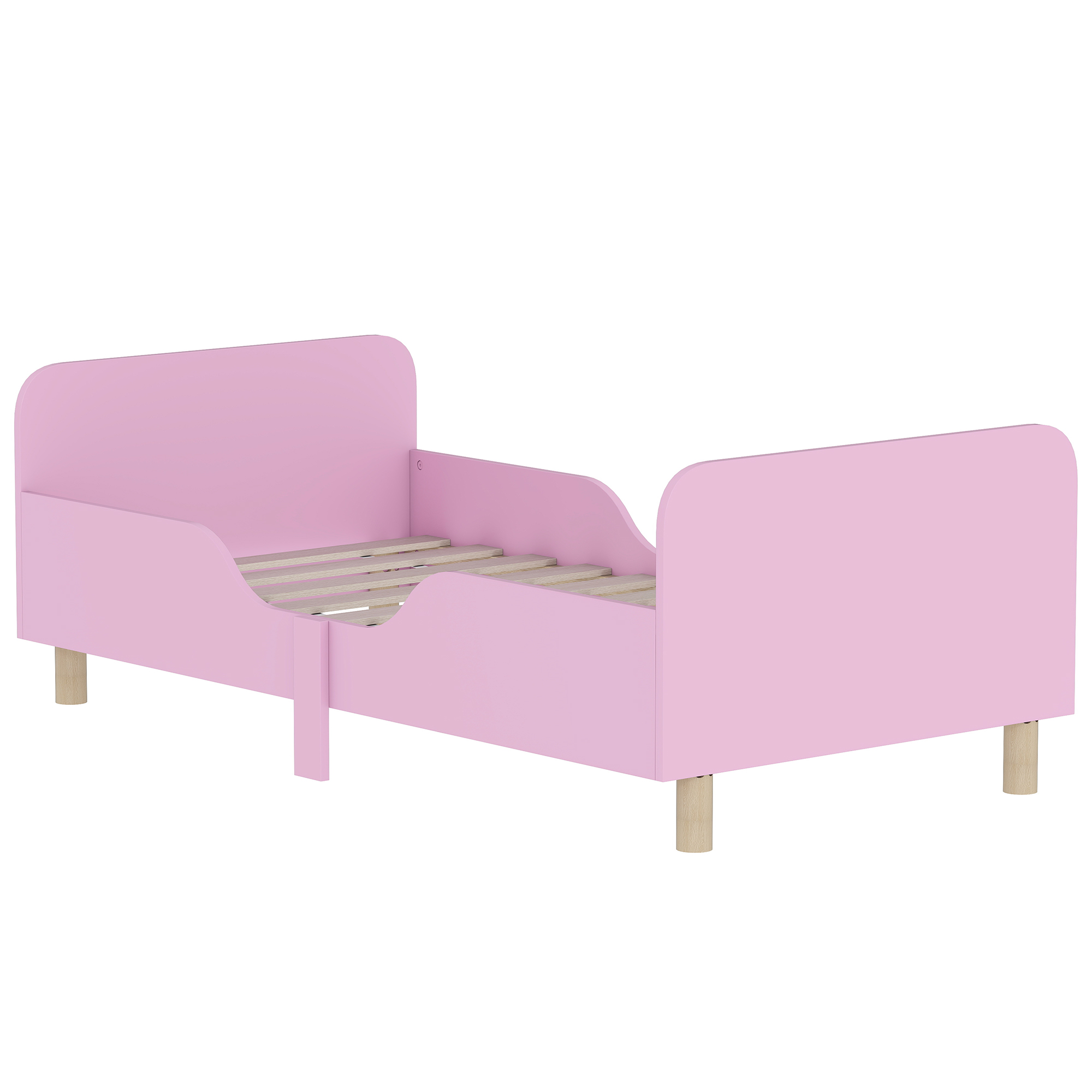Kinderbettgestell, Einzelbettrahmen für Kinder, Schutzgitter, kleines Bett für Kinderzimmer, MDF, ohne Matratze, Rosa
