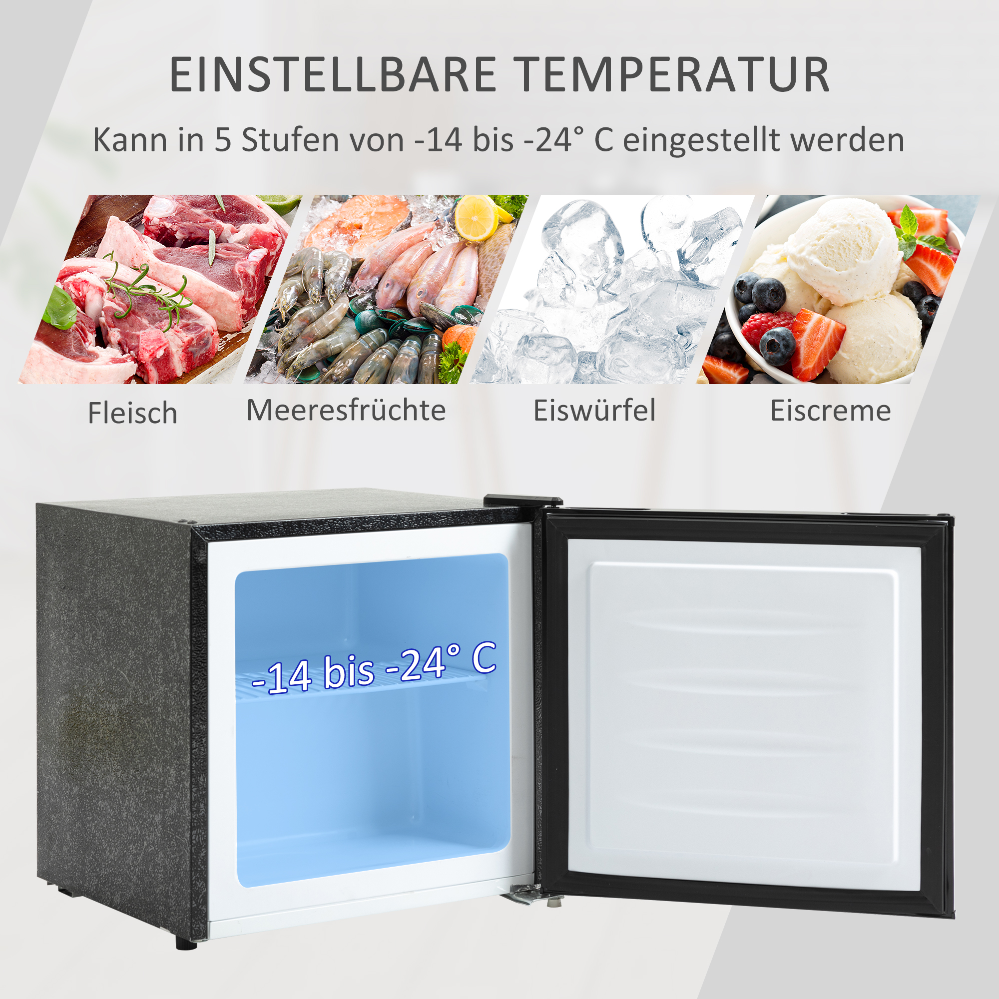 Mini-Gefrierschrank 35 L Gefrierbox elektrisch freistehend 45 W Mini Gefriertruhe Minikühlschrank 41dB -14 bis -24? 5-stufige Temperaturregelung 47 x 44,2 x 48,8 cm Schwarz