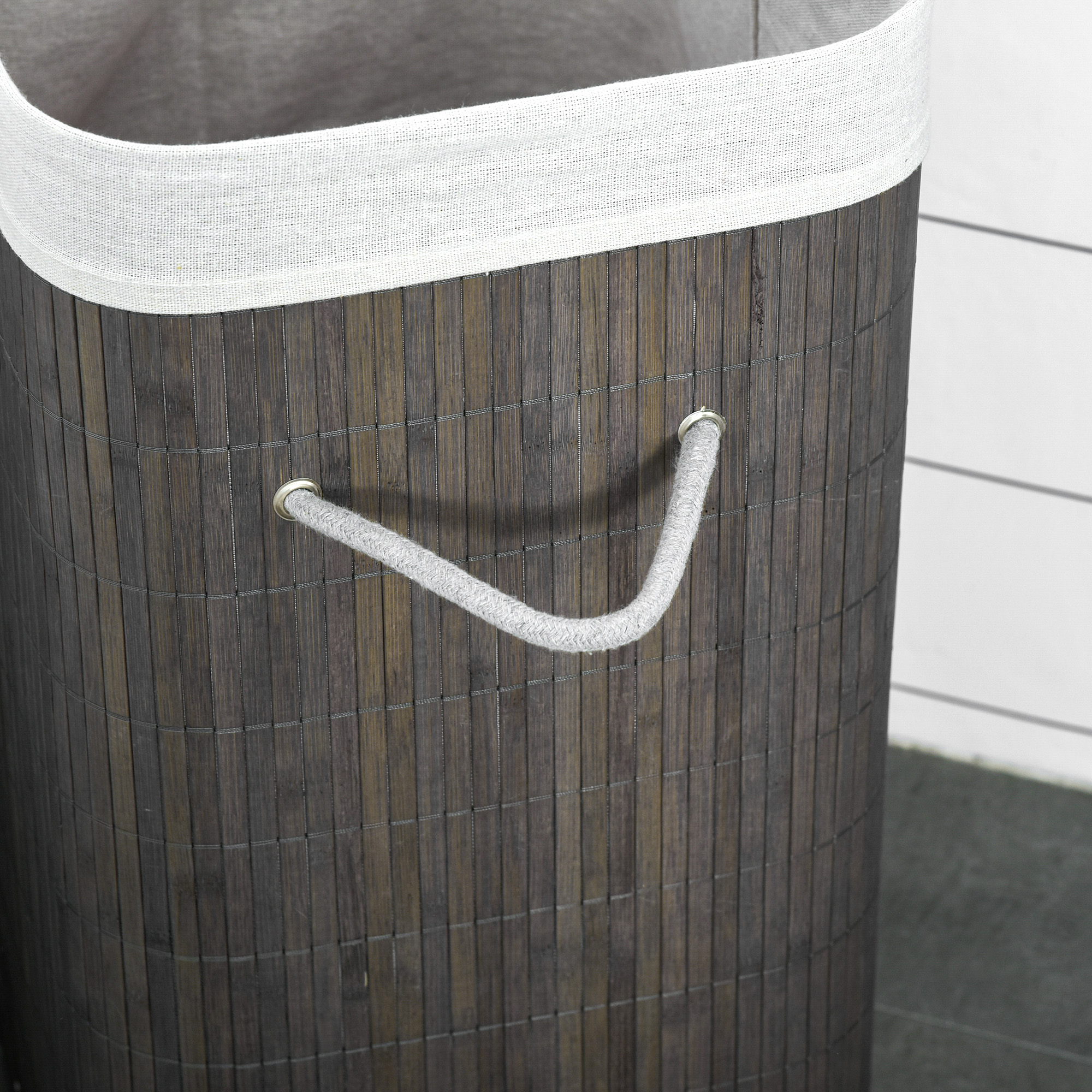 Wäschekorb mit Griffen und waschbarem Wäschesack, Rattan, Polyester, Baumwolle, Metall, 43L x 32B x 61H cm, Grau