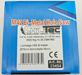 Lochsäge HSS Bi-Metall Ø75mm, Sechskant Aufnahme, Schnitttiefe 38mm