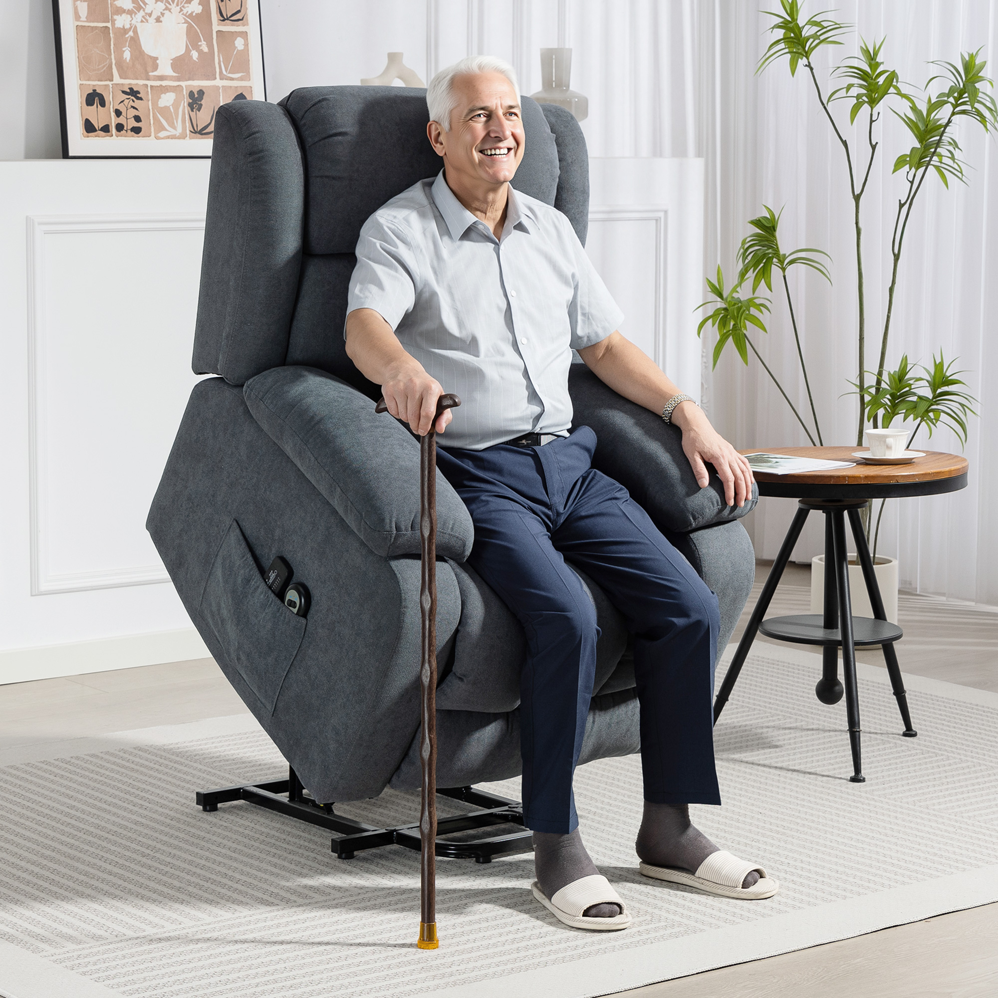 Fernsehsessel mit Aufstehhilfe Relaxsessel mit Liegefunktion, Massagefunktion, 93x91x103 cm,dunkelgrau