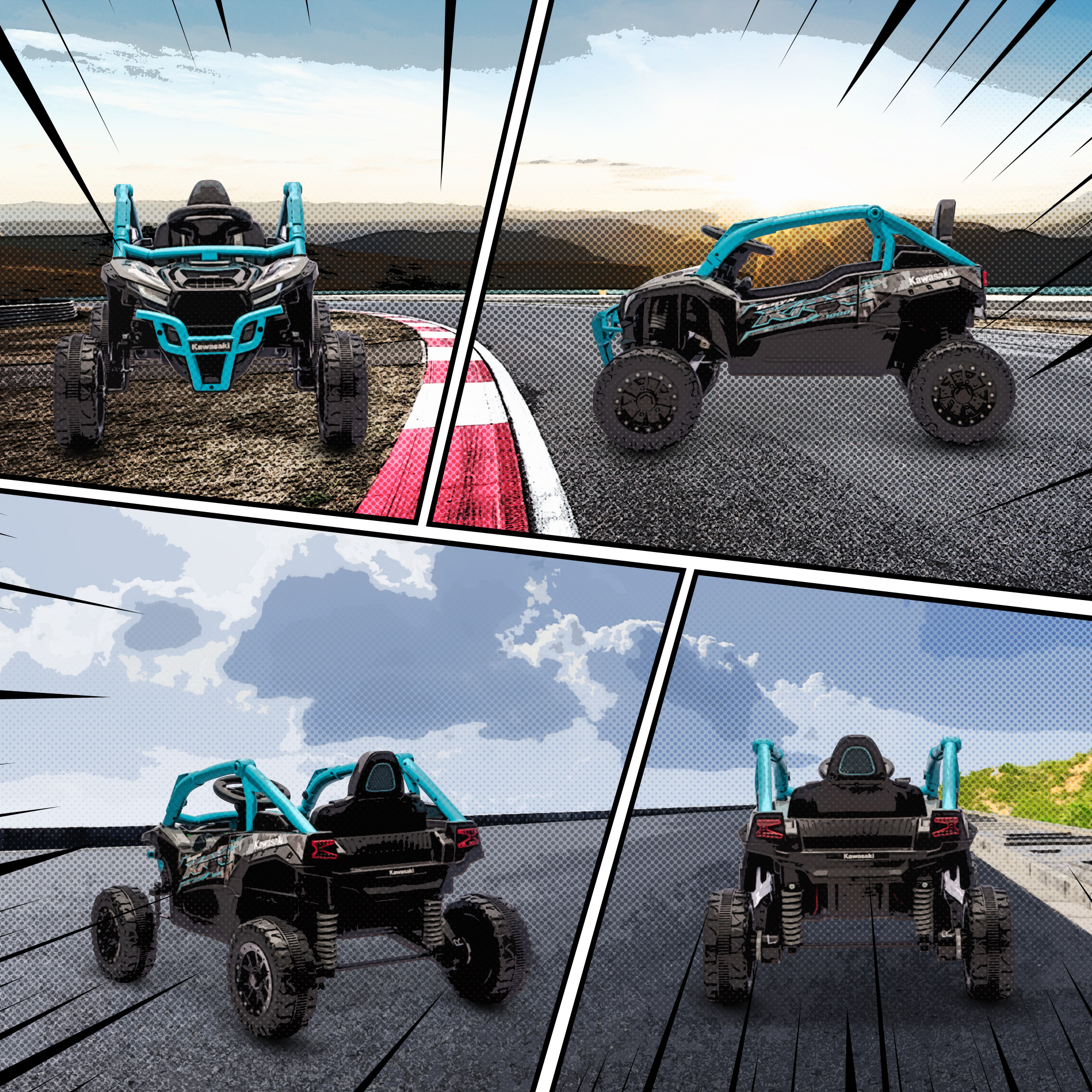 12V Elektrisches Geländefahrzeug für Kinder, Fernbedienung, LED-Lichter, Musik, Hupe, für Kinder von 3-8 Jahren, Blau