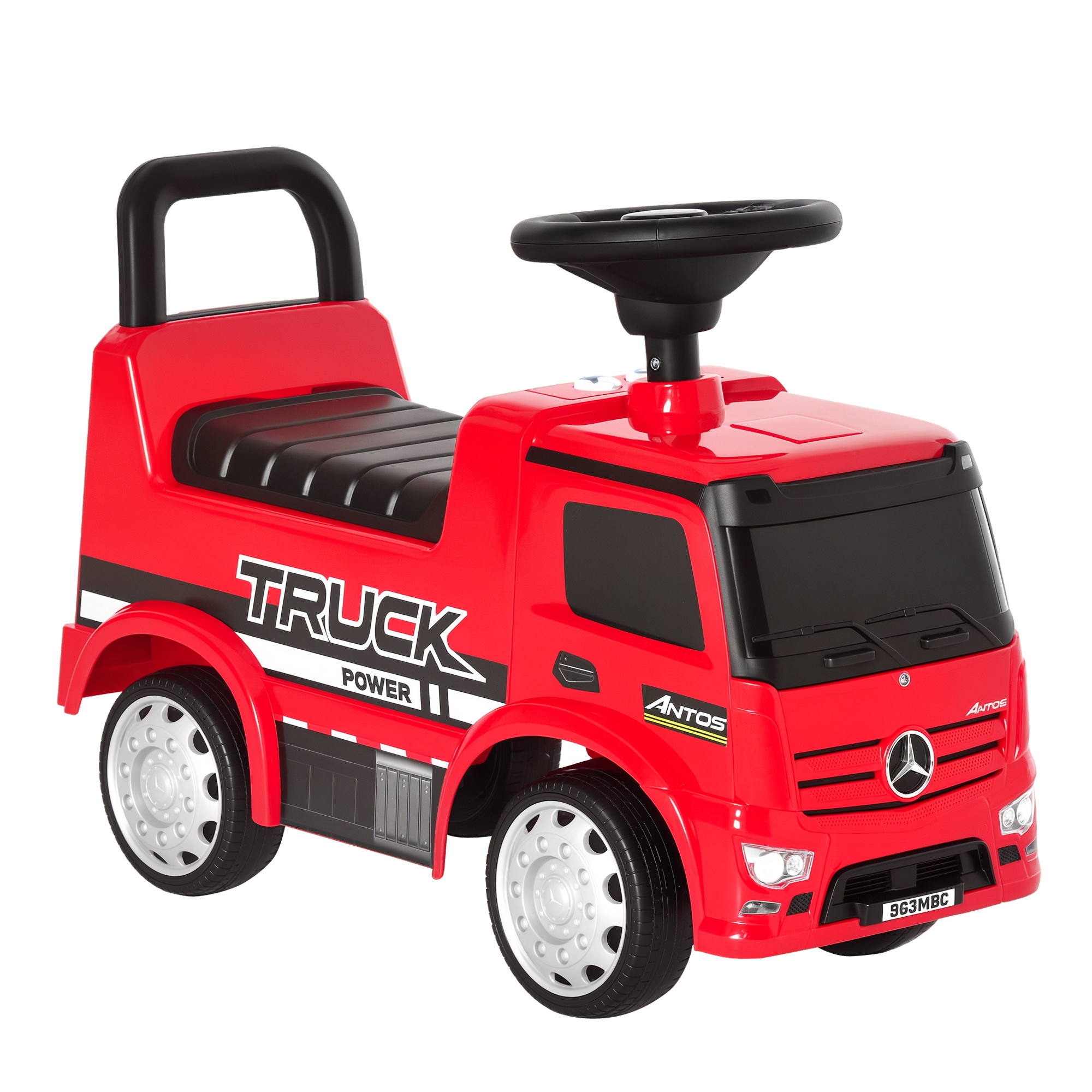 Rutscherfahrzeug Rutscherauto Babyrutscher Kinderfahrzeug lizenziert von Mercedes ANTOS-LKW-Stil mit Licht für Kinder von 12 bis 36 Monaten Metall PP-Kunststoff Rot+Schwarz 62,5x28,5x45cm