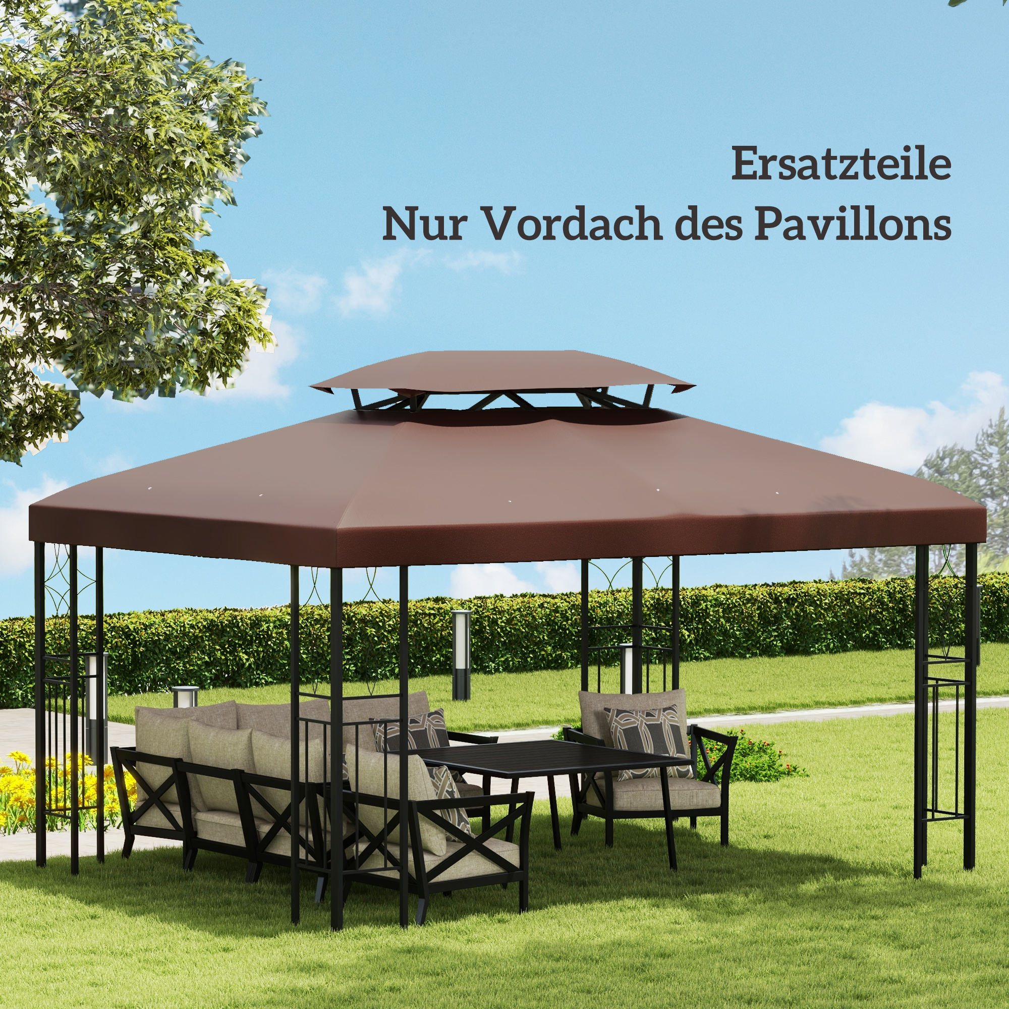 Ersatzdach für Gartenpavillons 3x4m Polyester Kaffee
