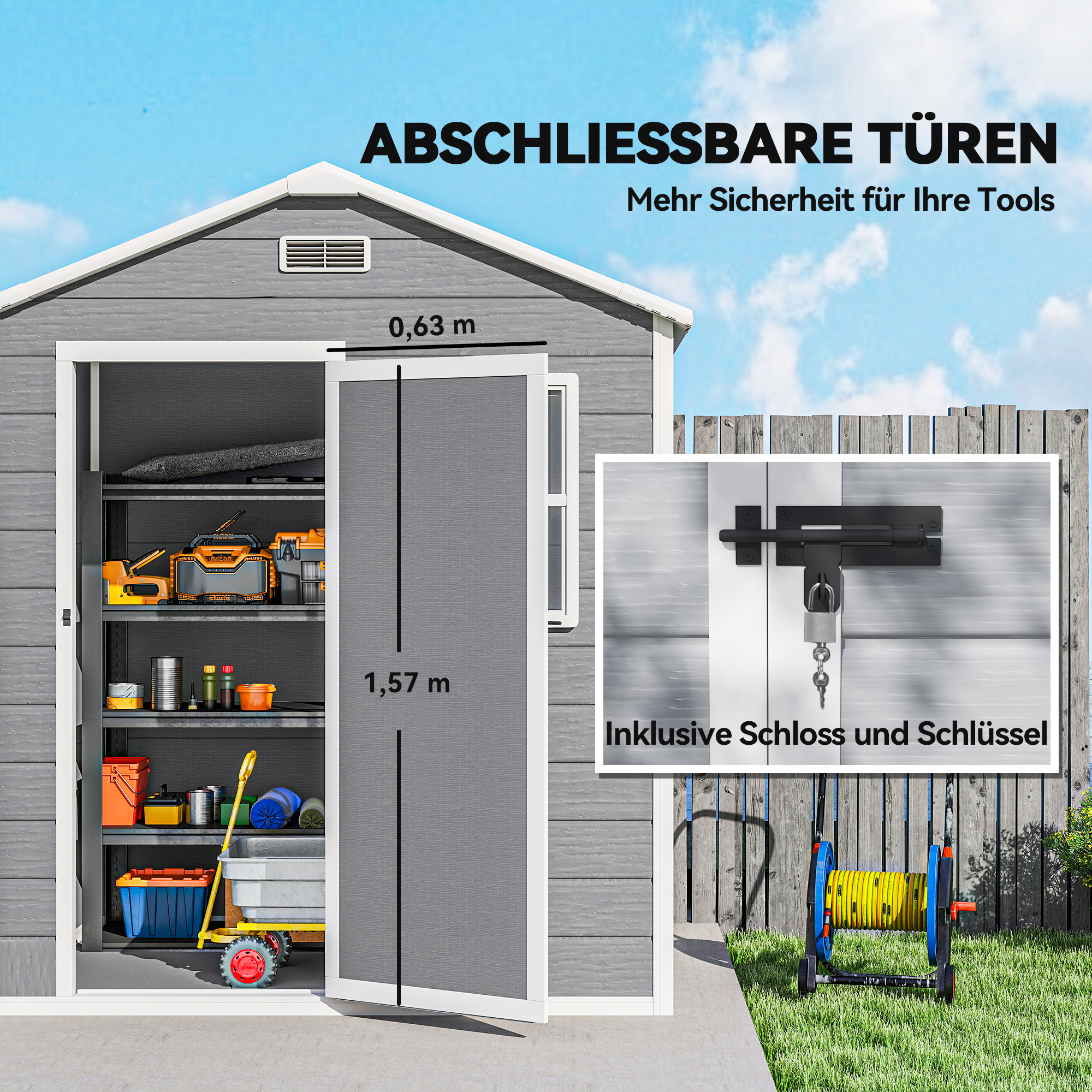 Gerätehaus 1,9m² 182 x 121 x 200cm Geräteschuppen mit Satteldach Boden Abschließbarer Tür