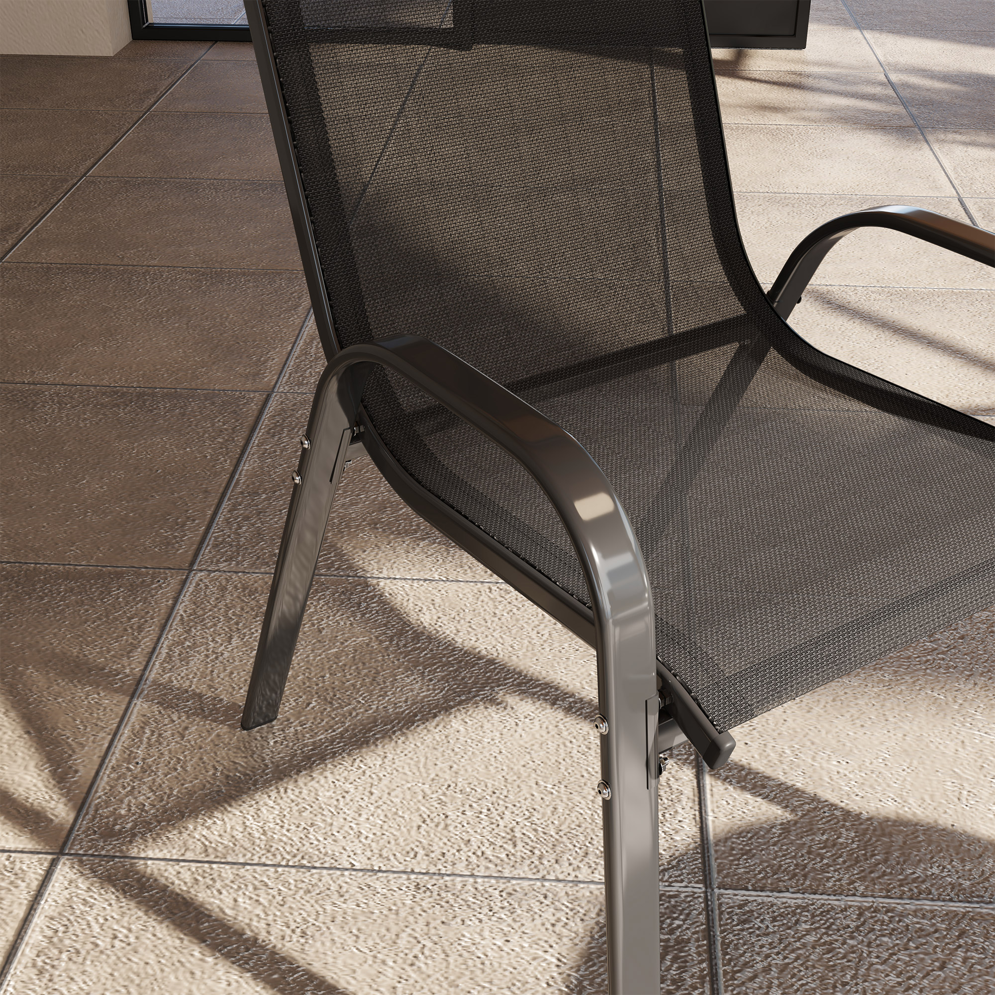 Gartenstuhl 4er Set stapelbar Gartenstühle aus Stahl, Stapelstuhl mit Armlehne Rückenlehne bis 120 kg Schwarz