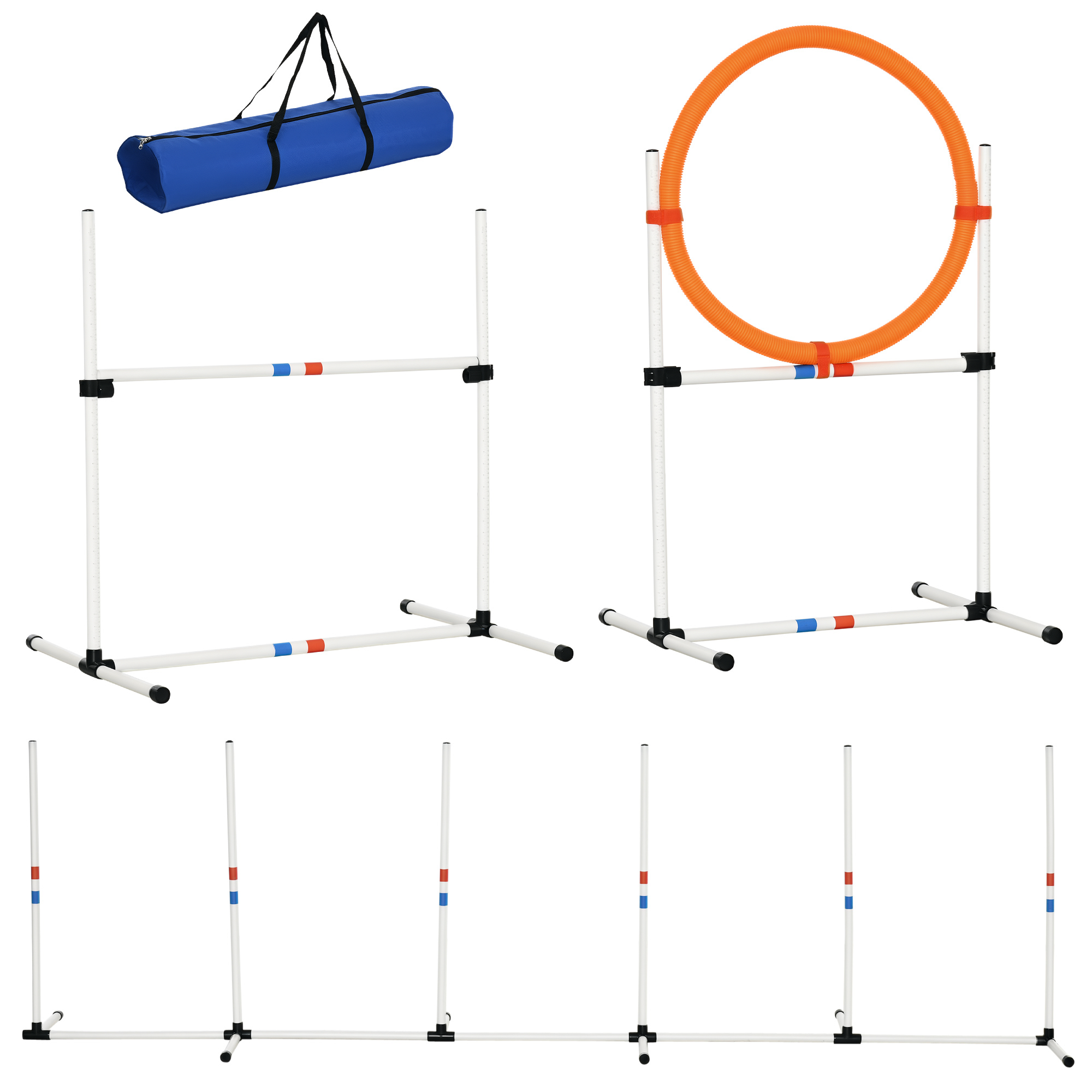 3-tlg. Hunde Agility Set Training für Haustiere Hundetrainigsset Inklusive Tasche Leicht zu tragen Kunststoff Weiß+Gelb