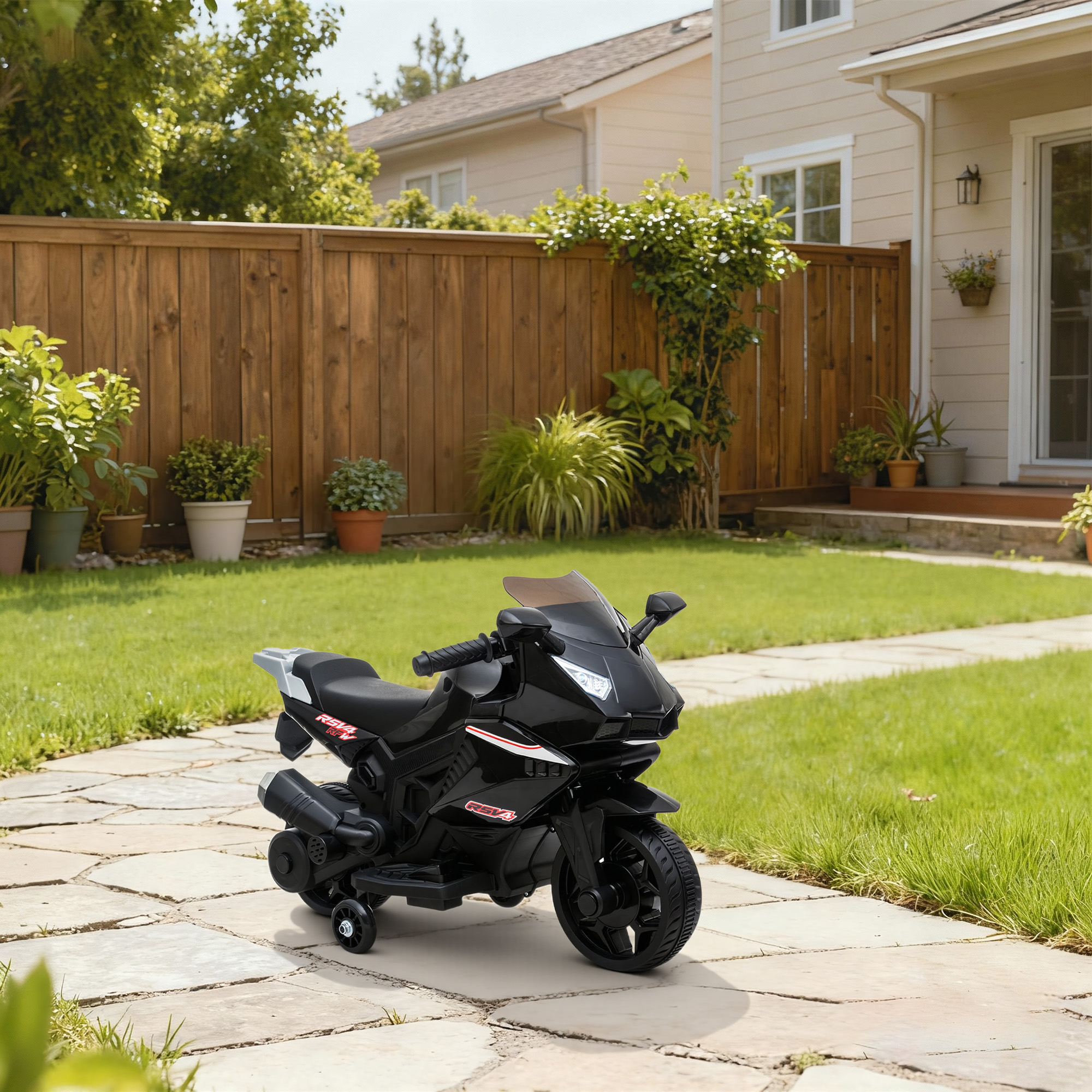Elektro-Motorrad für Kinder, Hupe, Scheinwerfer, Musikfunktion, 2,5 km/h, Schwarz