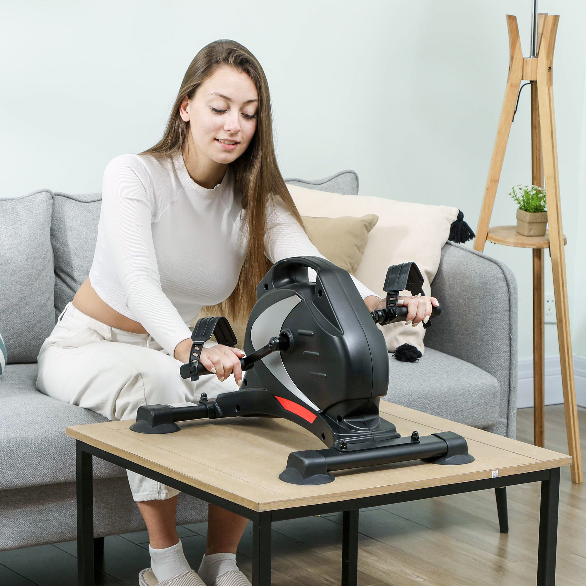 Mini-Trainingsrad, Fußpedaltrainer, Trainingsgerät mit 8 Widerstandsstufen, LCD-Display, Metall, Kunststoff, Schwarz