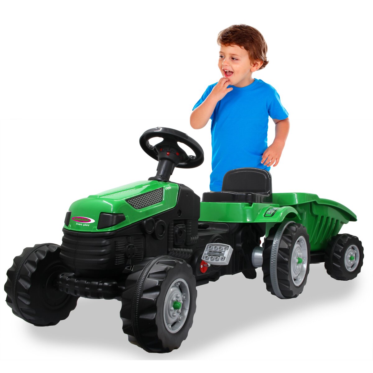 Trettraktor mit Hänger Strong Bull grün Trettraktor mit Hänger Strong Bull grün