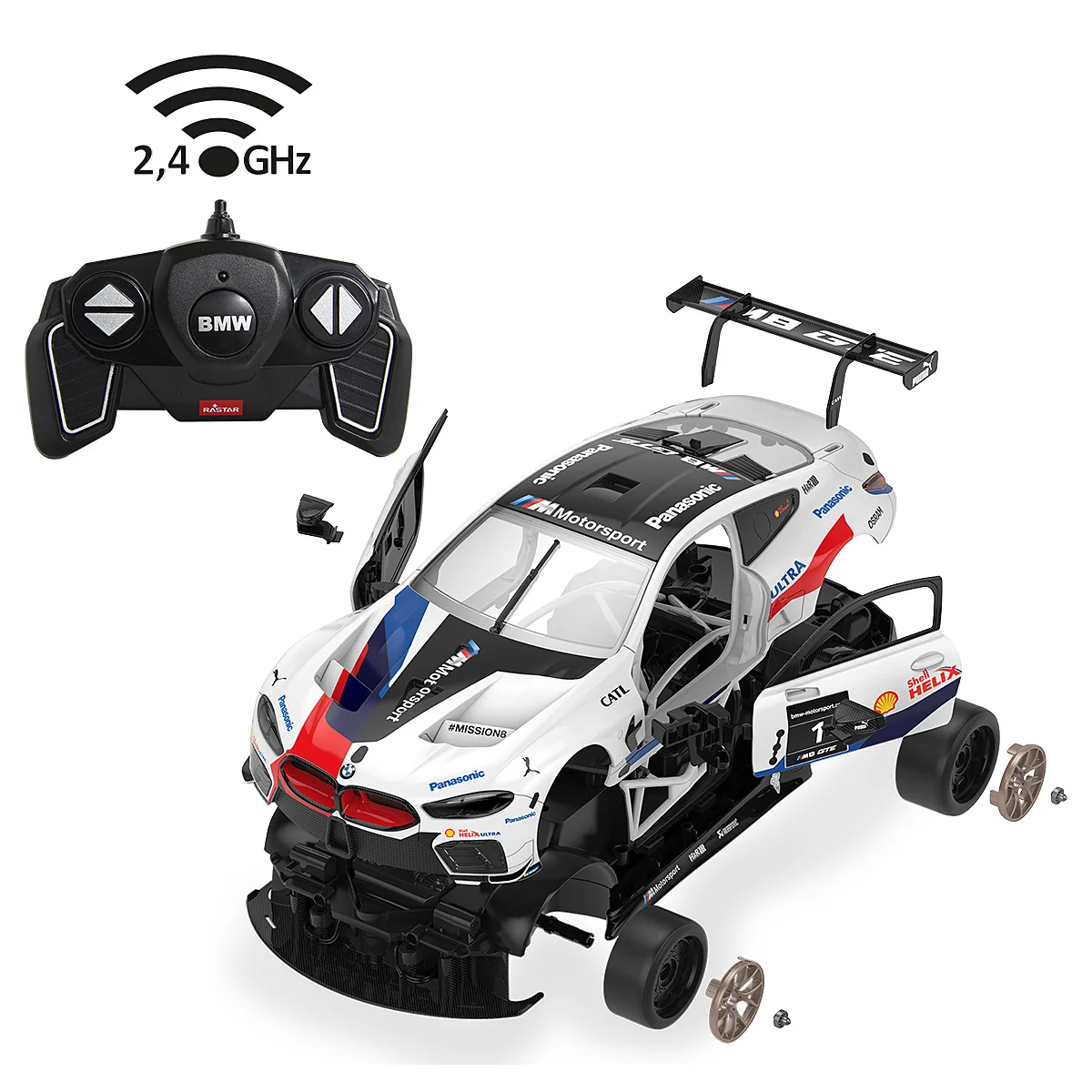 BMW M8 GTE 1:18 weiß 2,4GHz Bausatz