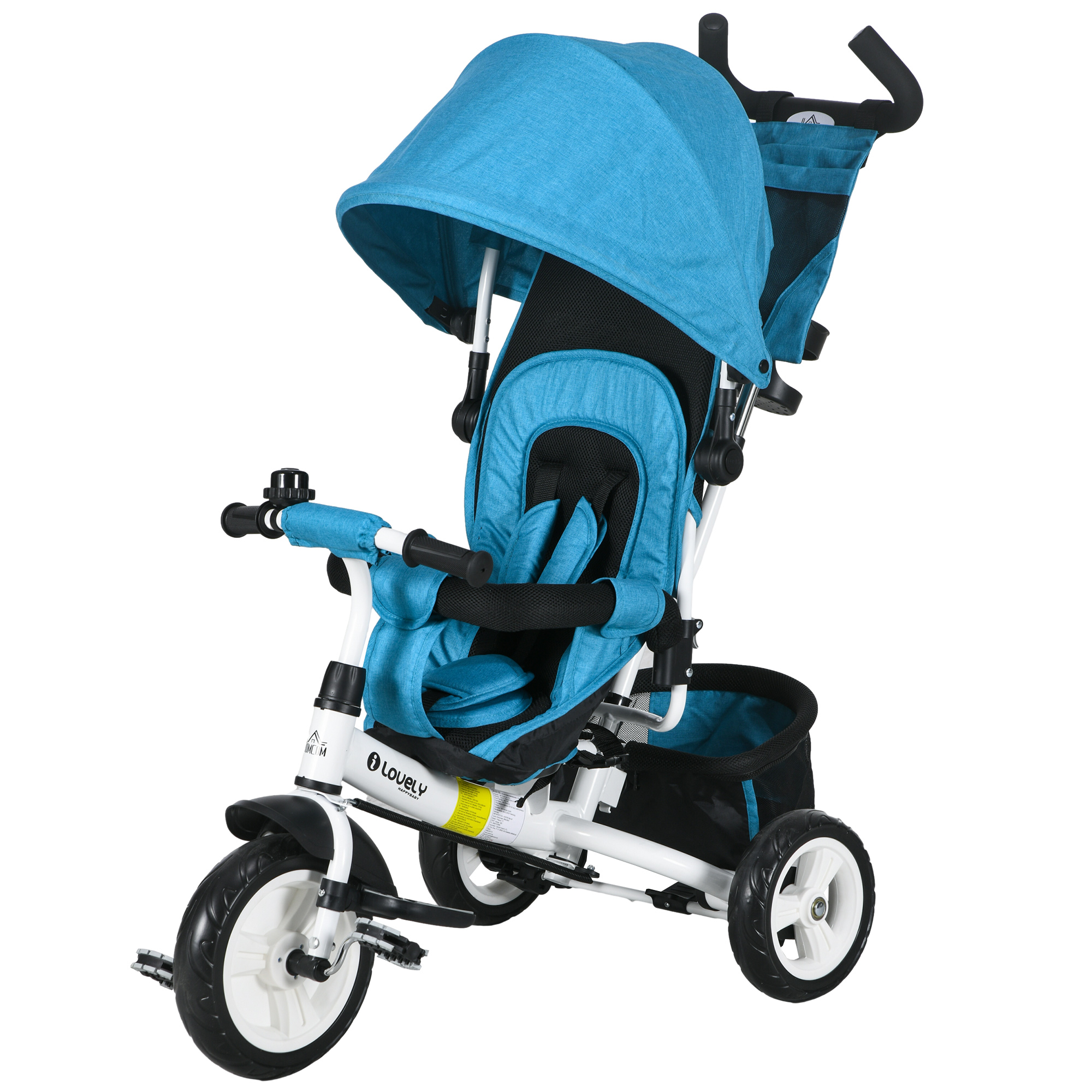 Kinder-Dreirad, Kinderfahrrad, Rückenkorb, Becherhalter, Sonnendach, Metall, Blau