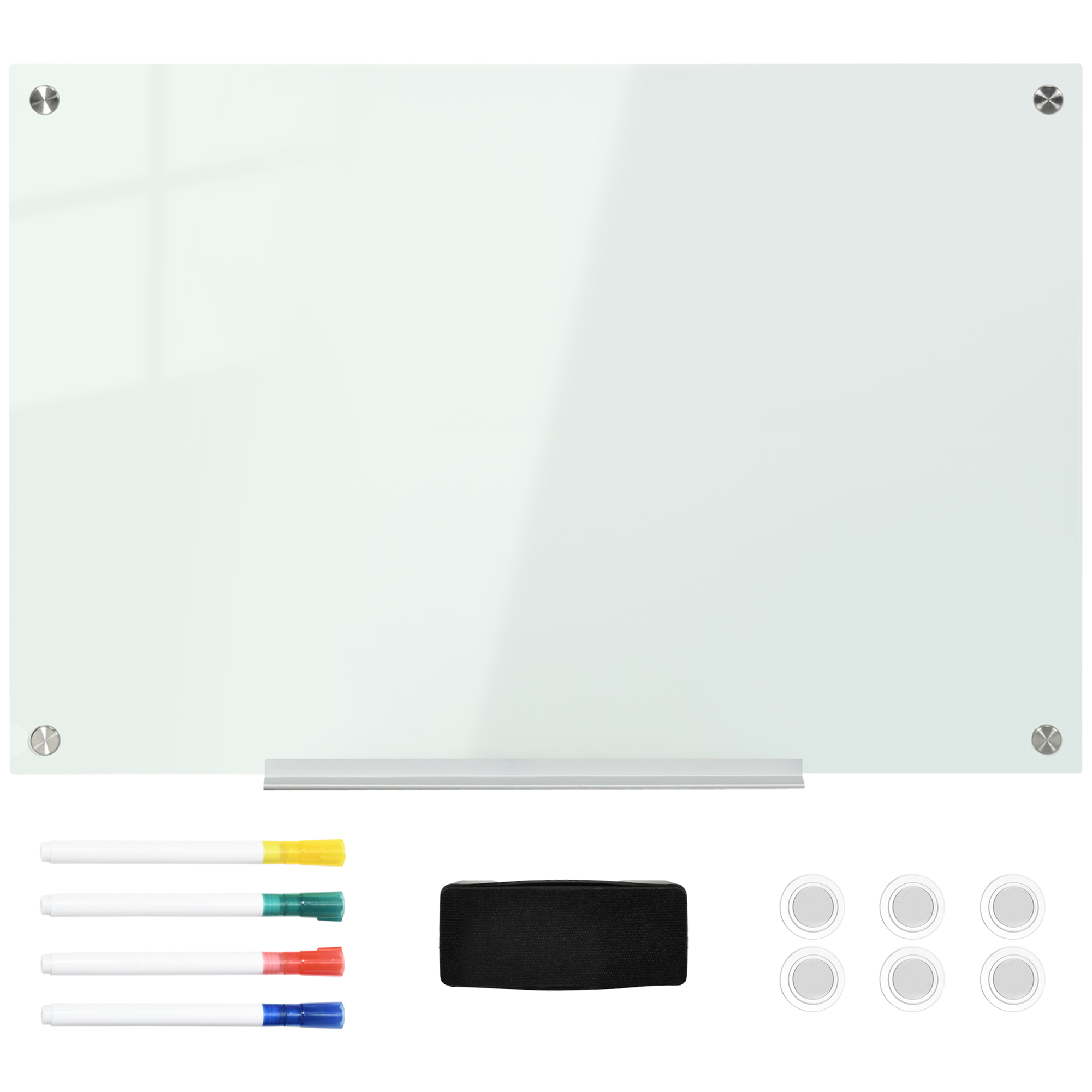Glas Whiteboard, Memoboard, Whiteboard, 4 Stifte, 6 Magnete, 1 Schwamm,1 Ablage, Weiß Glas Whiteboard, Memoboard, Whiteboard, 4 Stifte, 6 Magnete, 1 Schwamm,1 Ablage, Weiß