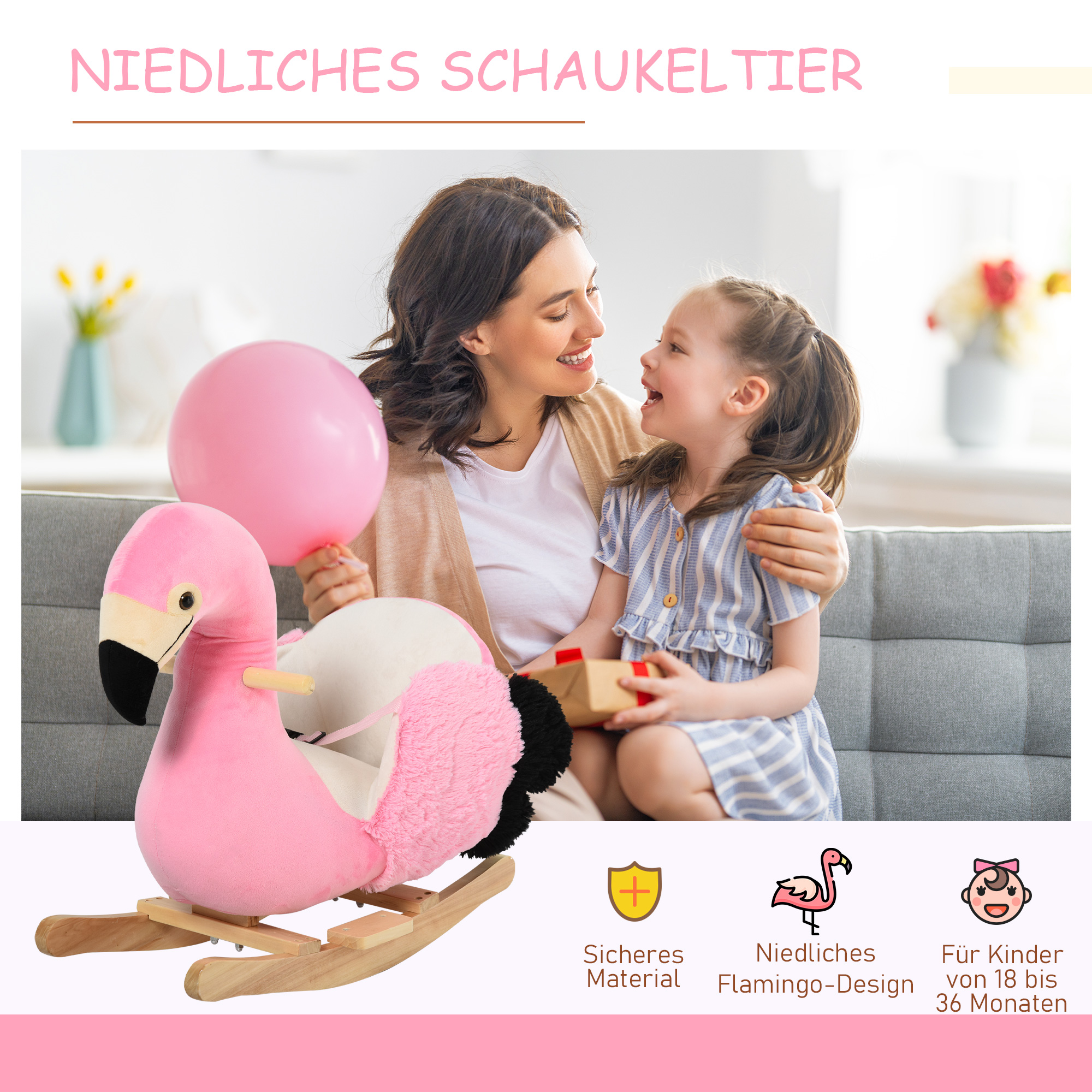 Schaukeltier Schaukelpferd Kinder Schaukel Rosa 60 x 33 x 52 cm