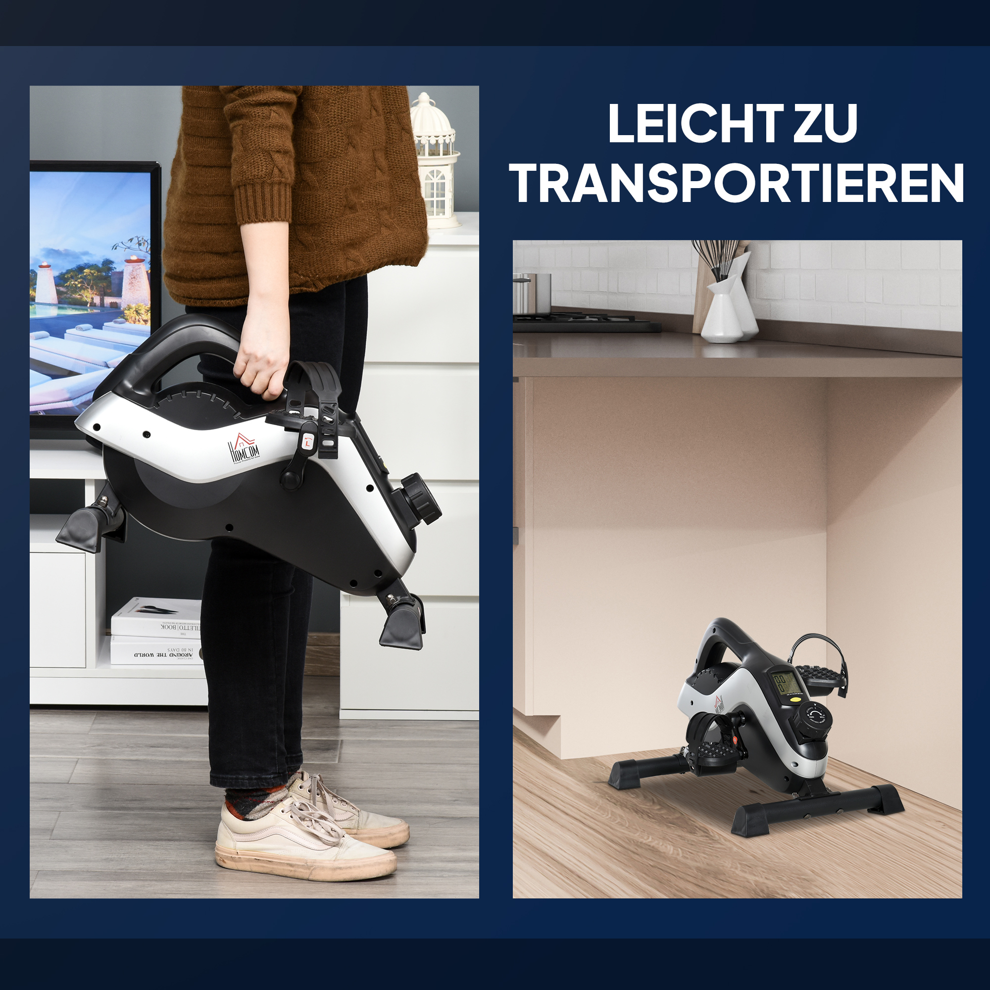 Mini Heimtrainer Pedaltrainer für Beintraining Pedal-Trainer mit Befestigungsgurt Anti-rutschmatte