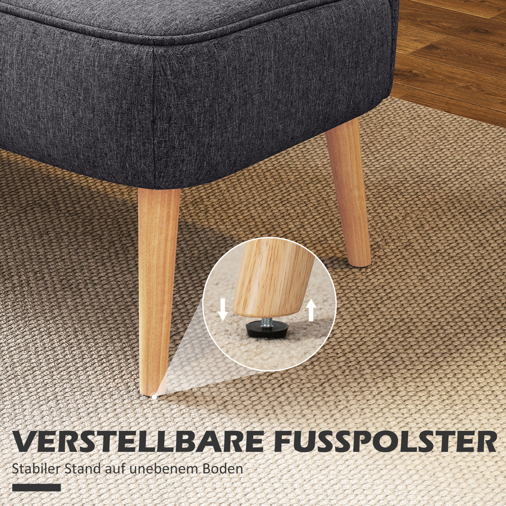 2-Sitzer Sofa, weiche Polsterung, pflegeleichter Bezug, bis 220 kg, 117 x 56,5 x 77 cm, Dunkelgrau