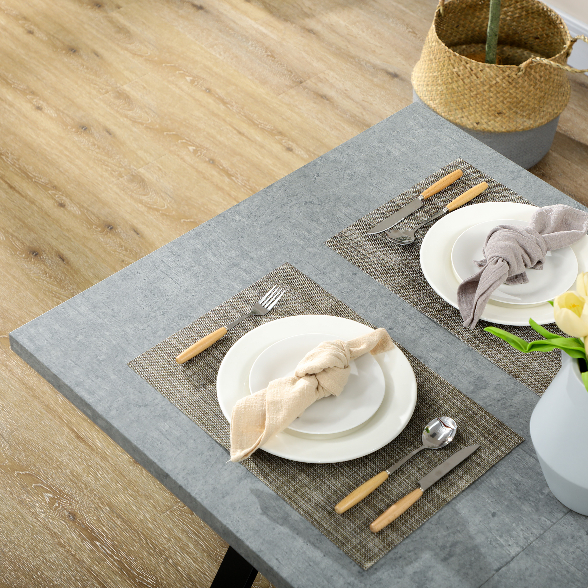 Esstisch, Küchentisch, Tischplatte in Steinoptik, Stahlbeine, 140 x 80 x 76 cm