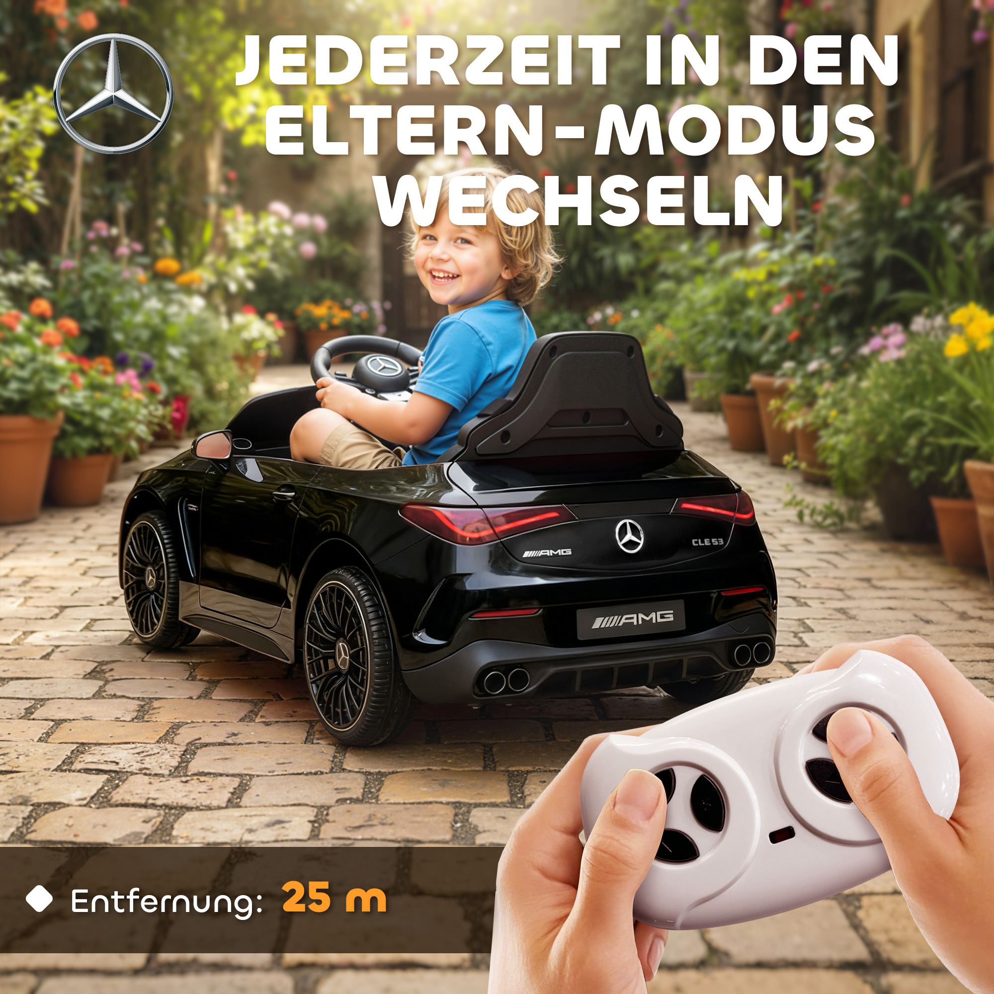 Kinder-Elektroauto, Mercedes-Design, 12V Motoren, Fernbedienung, LED-Lichter, Musik, für 3-6 Jahren Kinder, Schwarz