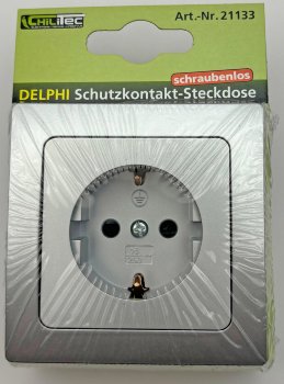 DELPHI Schutzkontakt-Steckdose, silber, 250V~/ 16A, inkl. Rahmen, Steckanschluss