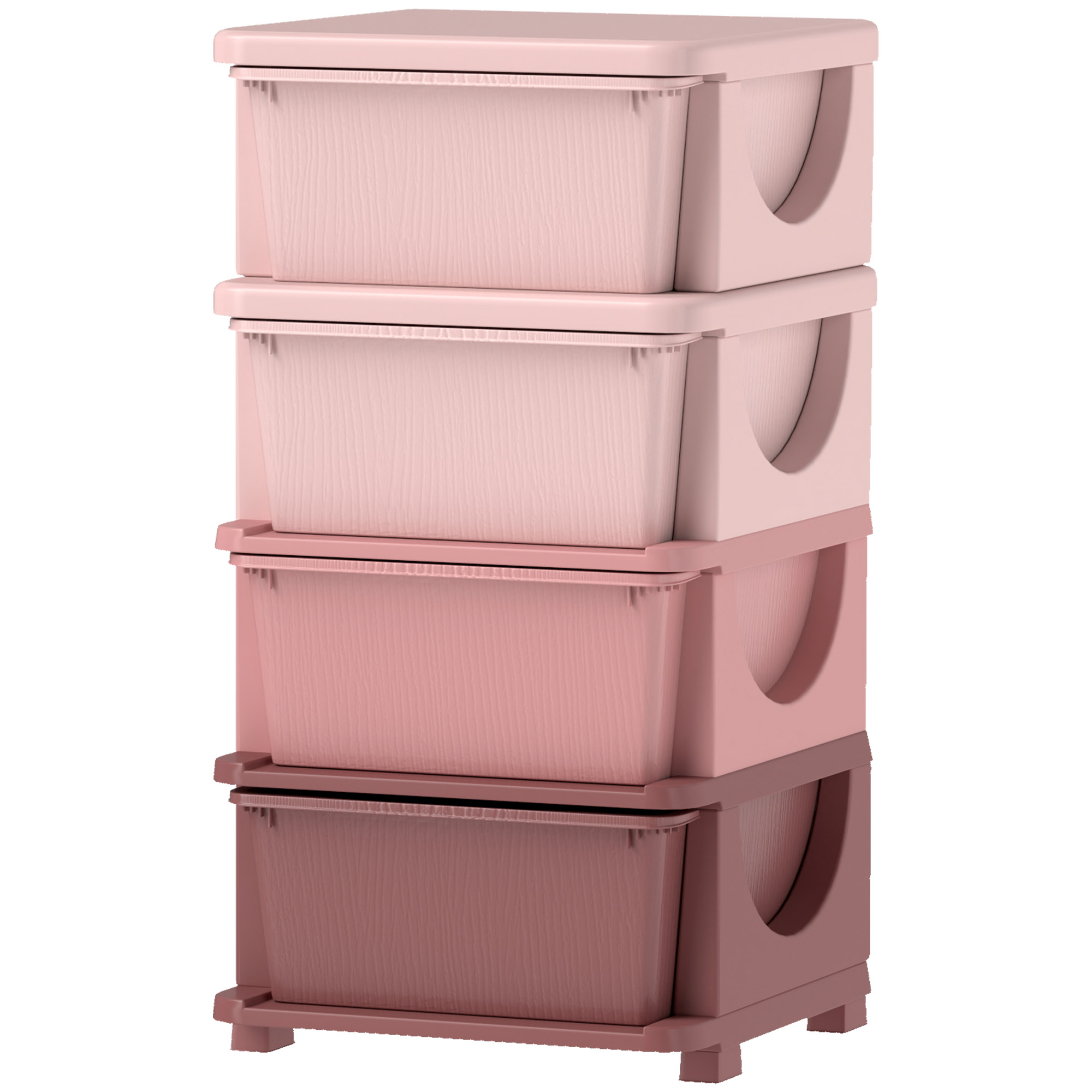Aufbewahrungsboxen für Kinder, 4 Schubladen, abgerundete Kanten, erhöhtes Design, 37x37x76 cm, Rosa