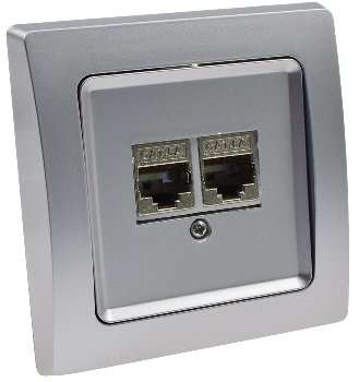 DELPHI Netzwerk-Dose 2x CAT6, inkl. Rahmen, UP, silber