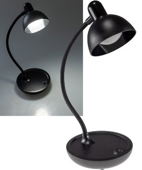 LED Tischleuchte mit Schwanenhals, Batterie, dimmbar, warmweiß, Schwarz