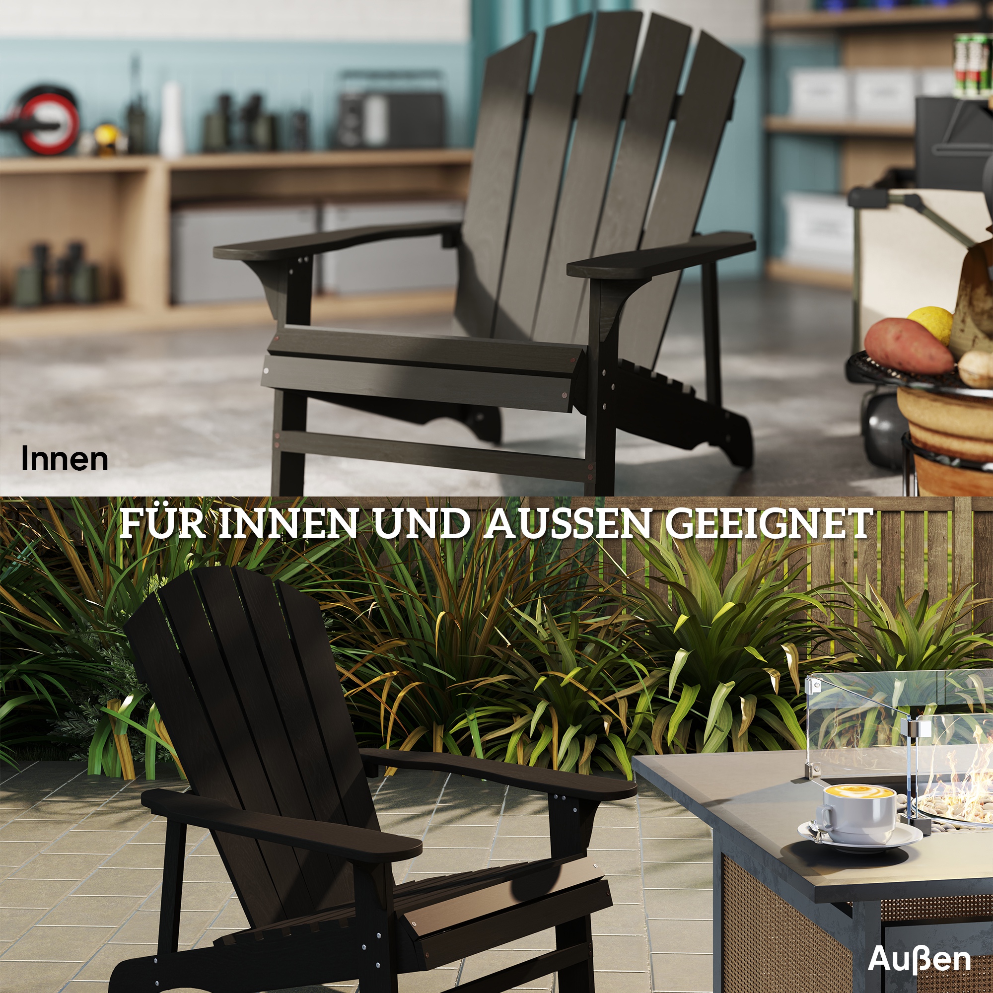 Adirondack Stuhl wetterfest Adirondack Chair aus Holz Outdoor Gartenstuhl mit Hoher Rückenlehne Armlehnen