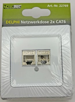 DELPHI Netzwerk-Dose 2x CAT6, inkl. Rahmen, UP, weiß