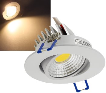 LED-Einbauleuchte "COB-5", 5W, 420lm, ALU, 3000K, 95°, Ø85xT47mm, Rahmen weiß