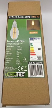 LED Filament-Lampe E27 30W "FHE-30", 4575lm, 2700K, warmweiß, ØxH 9x24cm