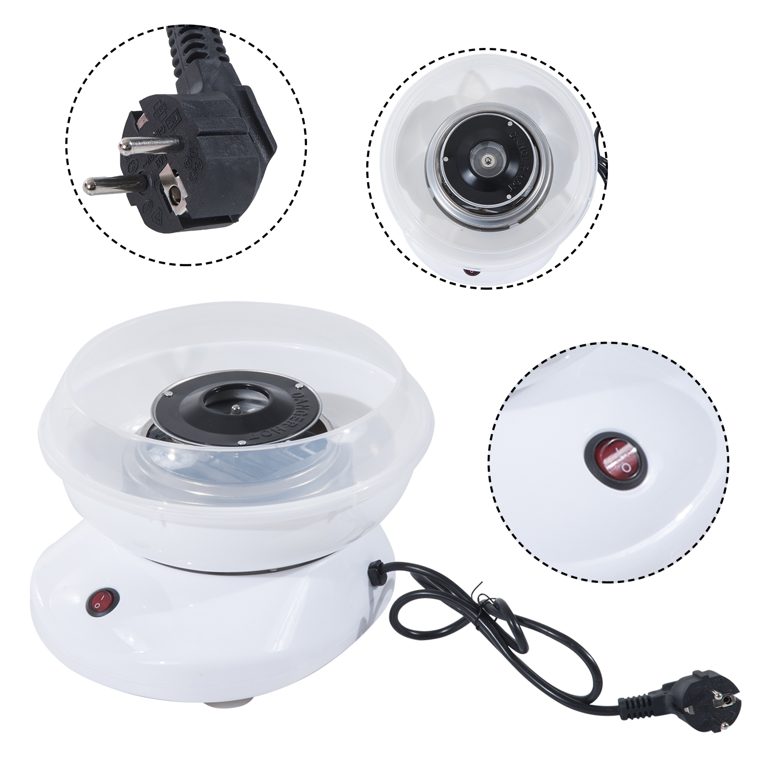 Zuckerwattemaschine, einfach zu bedienendes Zuckerwattegerät, für Erwachsene und Kinder, Edelstahl, PP, Weiß