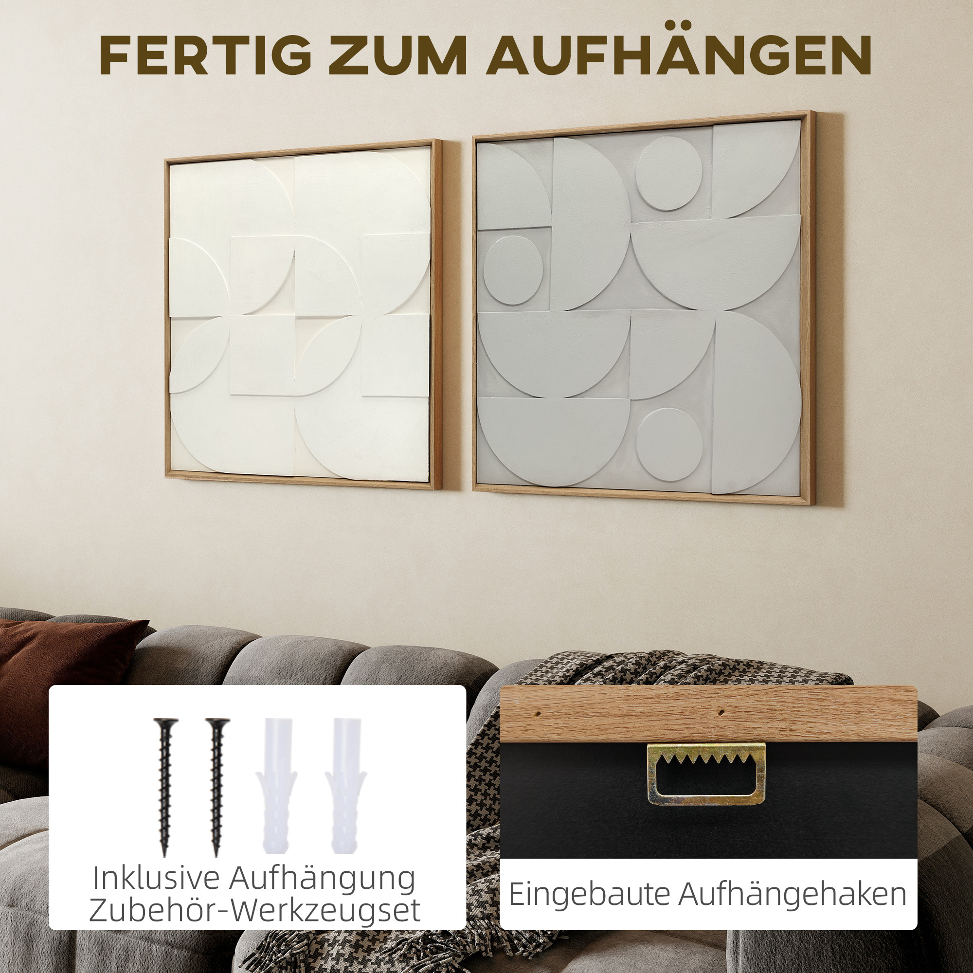 Wanddeko 3D 2er Set geometrisch Wanddekoration Modern Wand Deko für Wohnzimmer, Flur, 80 x 3,5 x 80 cm, Weiß