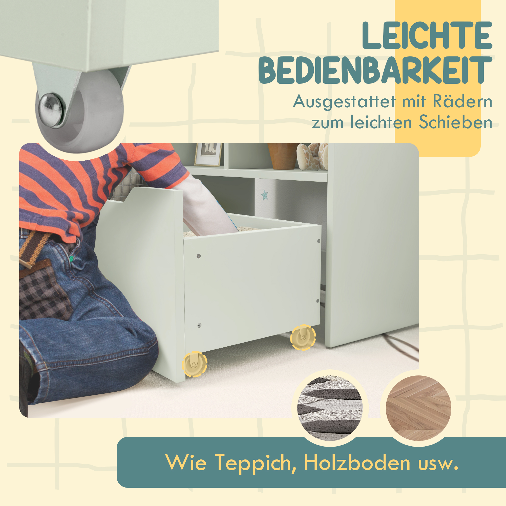 Kinderregal mit Schublade, Bücherregal mit Fächern, 60 x 29,9 x 90 cm, Grün