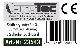 Schließzylinder-Set 3x 80mm (40+40mm), Profil-Zylinder, 5 Sicherheits-Schlüssel
