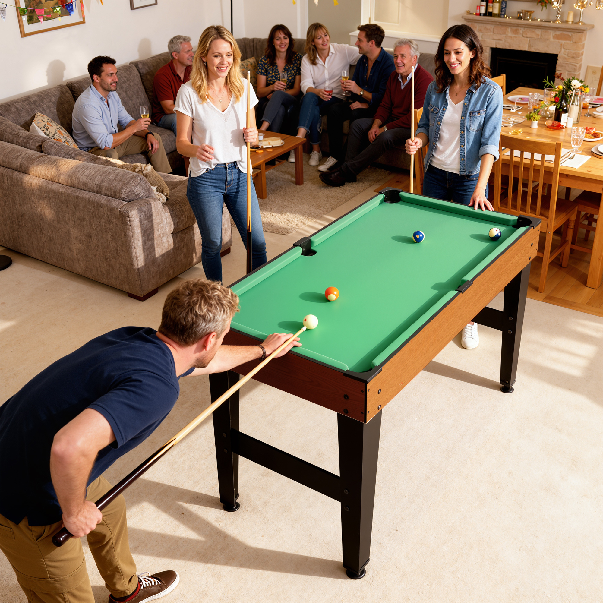 5-in-1 Multispiel-Tisch, 53 Zubehör-Teile, Tischfußball, Tischhockey , Tischtennis, Billard, Basketball, Walnuss